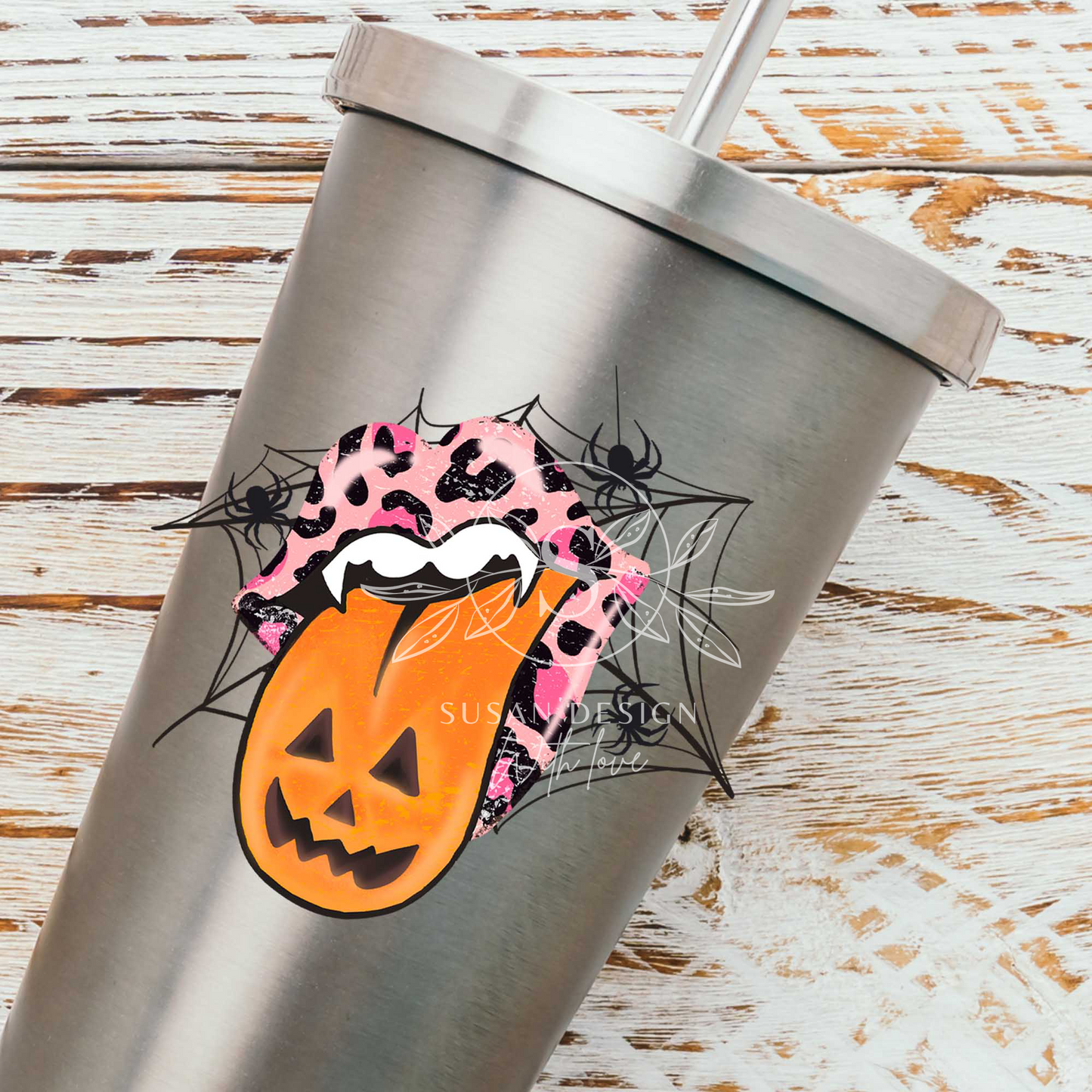 Distressed Pumpkins Pink Leopard lips PNG Sublimation