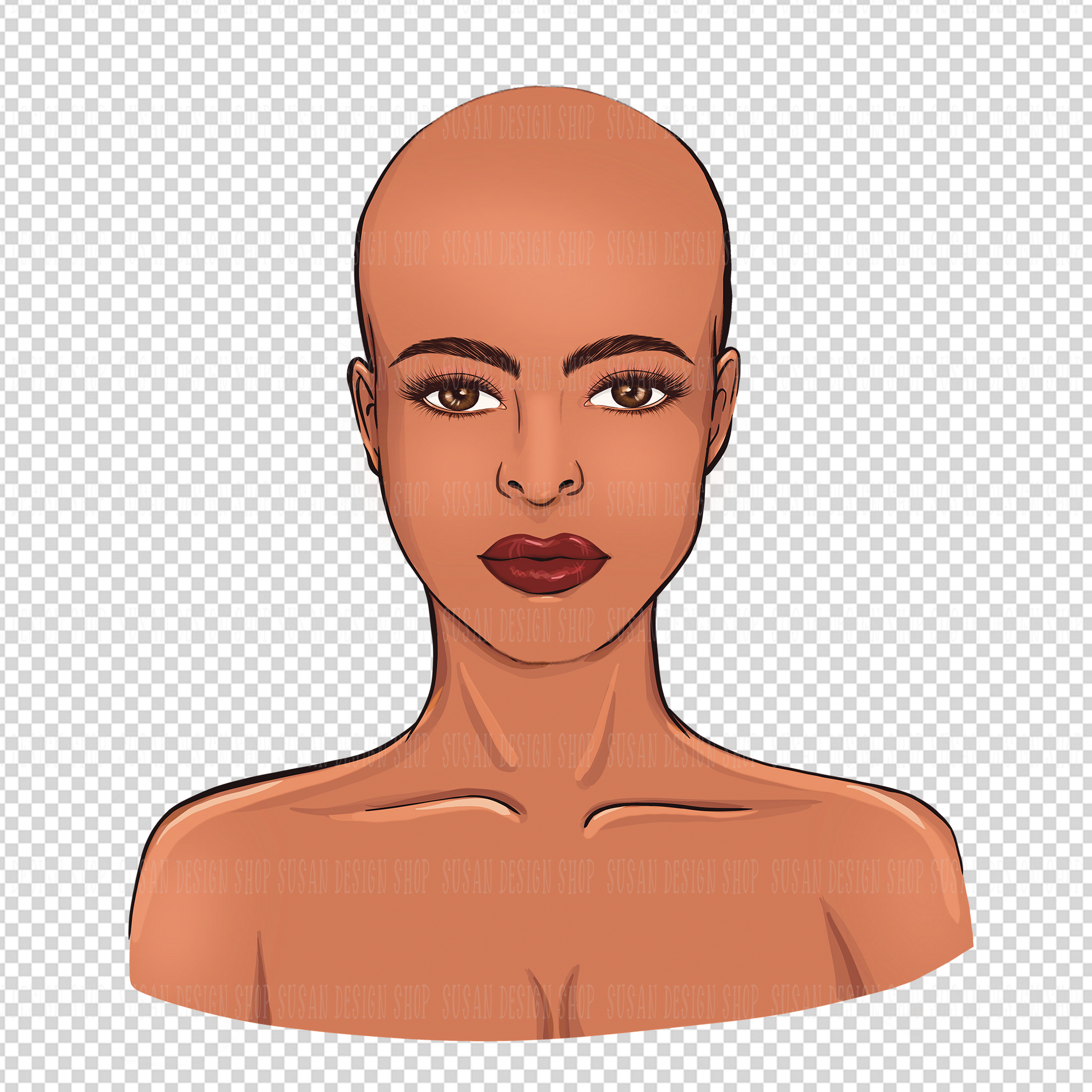 Fashion Black Women Bald Hairstyle clipart bundle, PNG sublimation