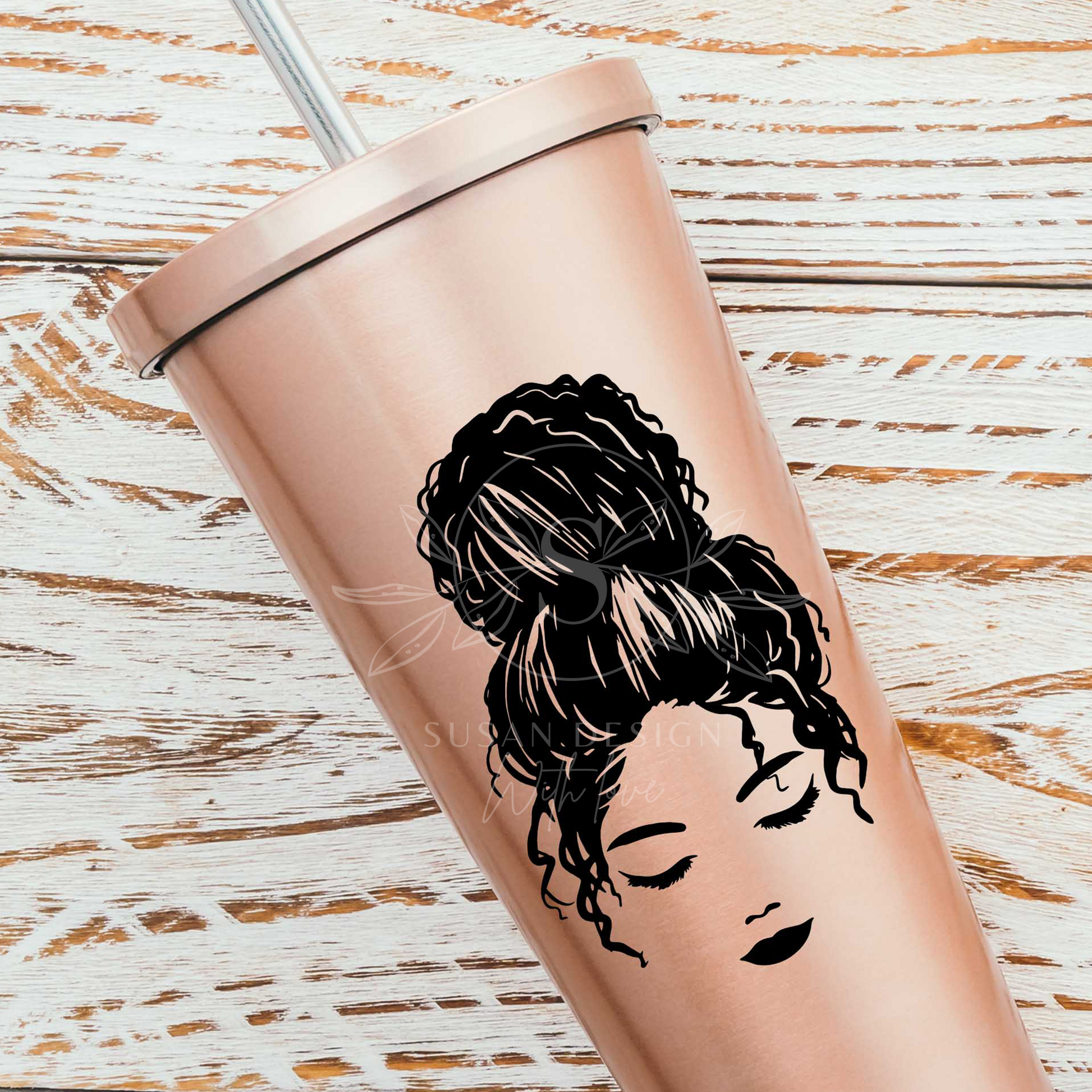 Afro girl with Messy Bun SVG bundle