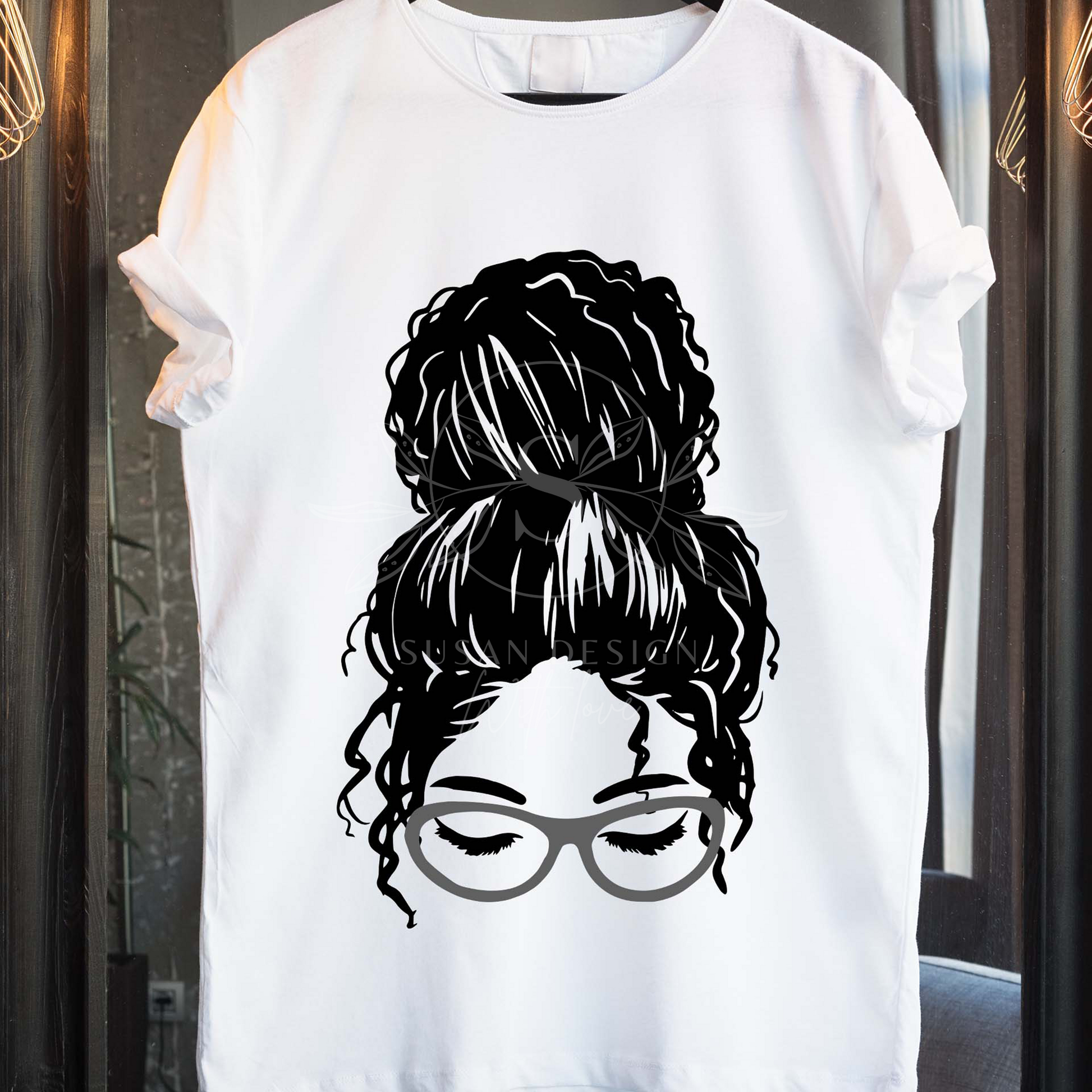 Afro girl with Messy Bun Eye Glasses SVG bundle