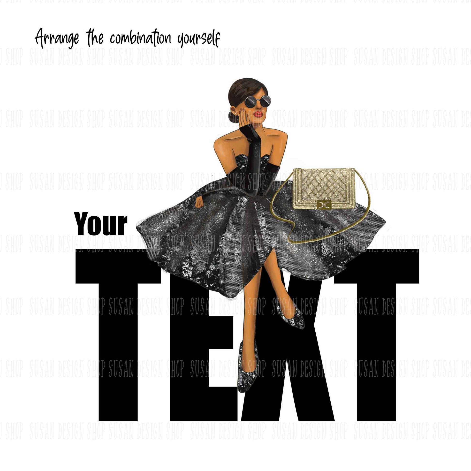 Fashion party beautiful dress black woman afro clipart, PNG sublimation