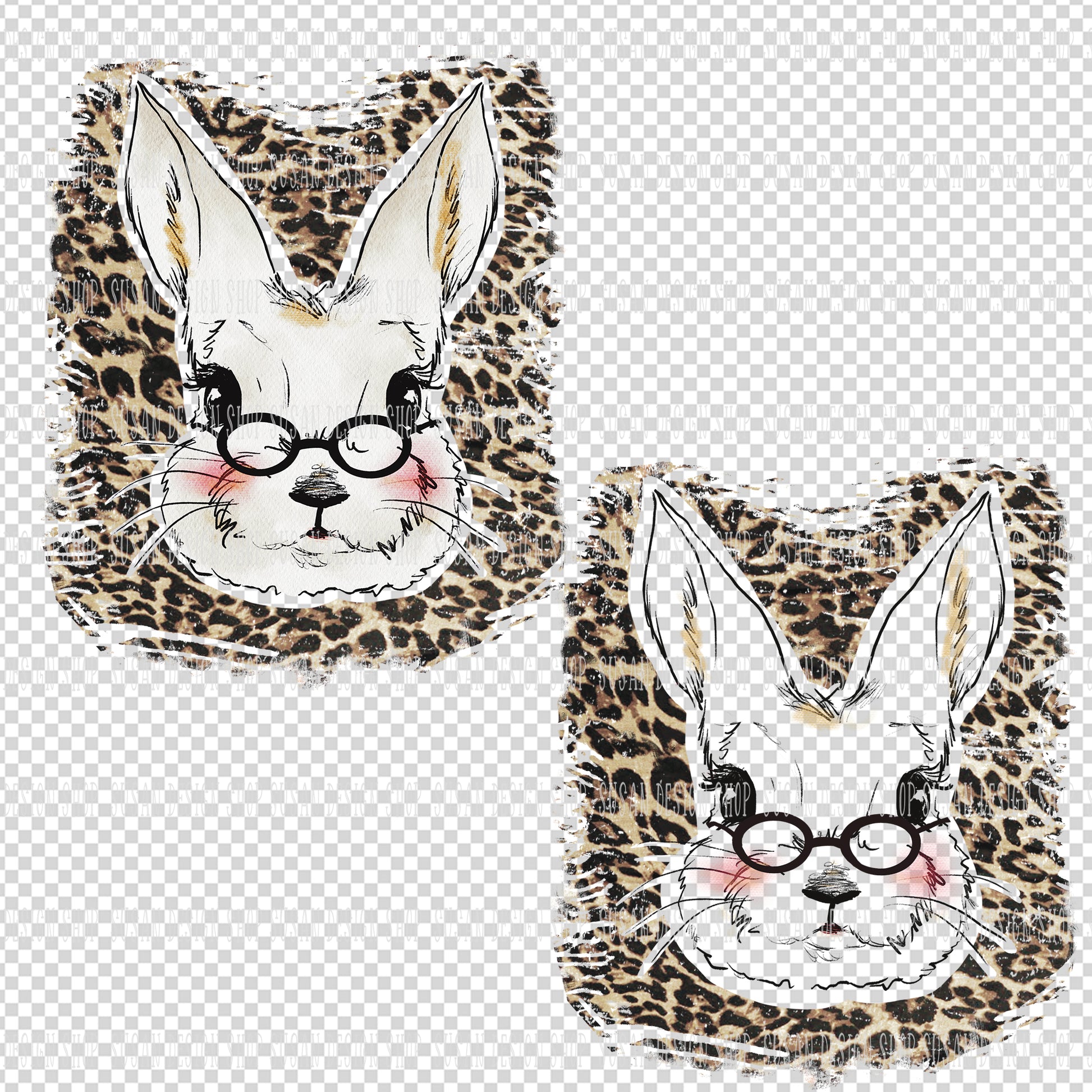 Easter Girl Bunny Leopard with Glasses PNG Sublimation