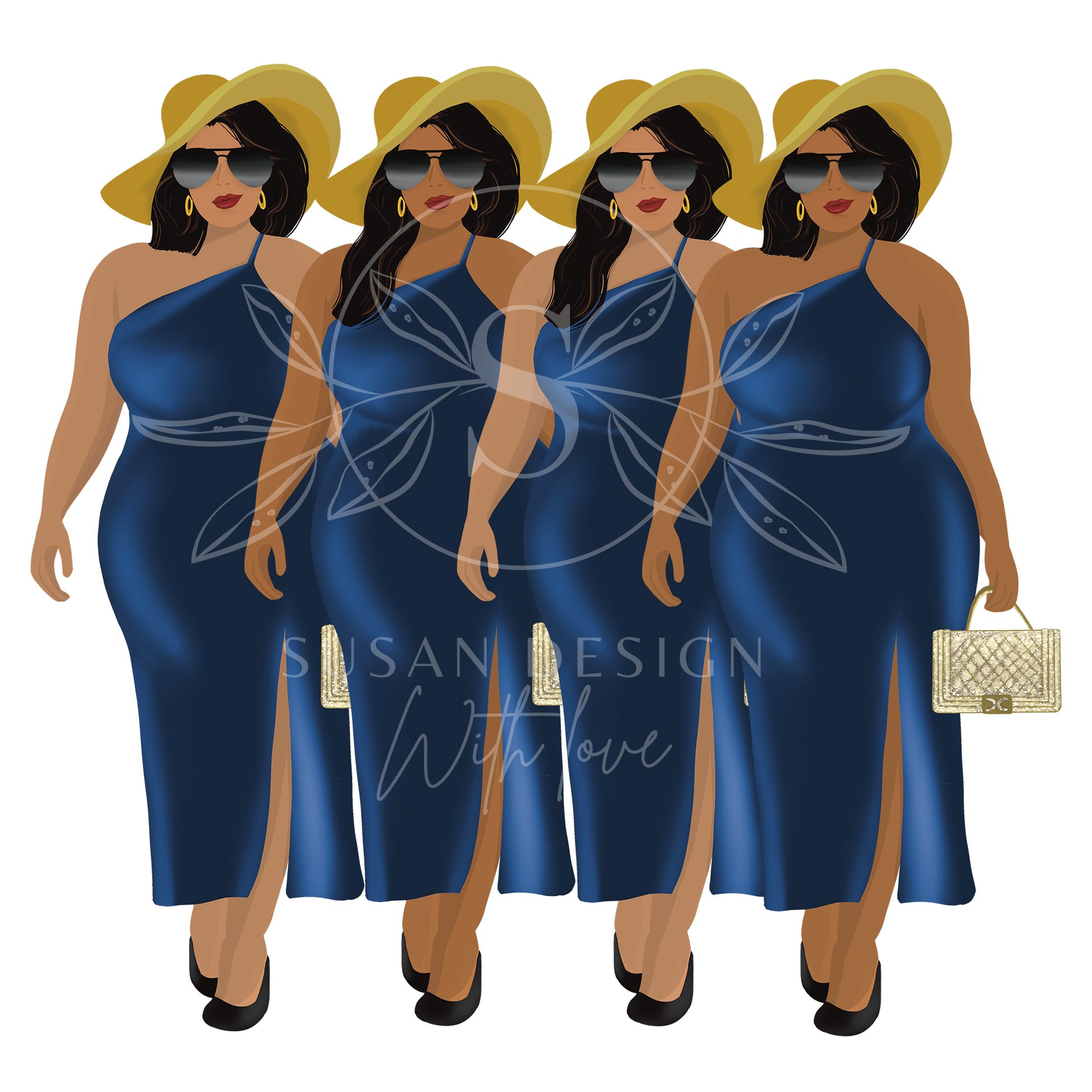 Fashion black woman curvy girl clipart, plus size PNG Clipart Sublimation