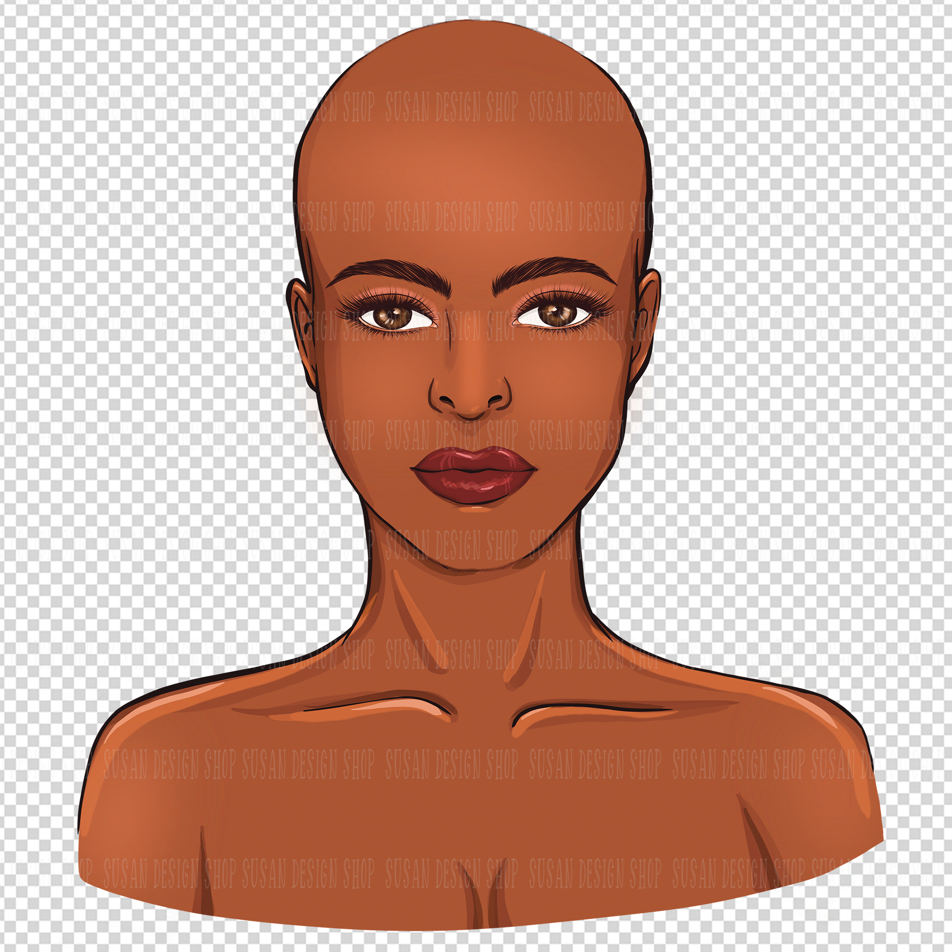 Fashion Black Women Bald Hairstyle clipart bundle, PNG sublimation