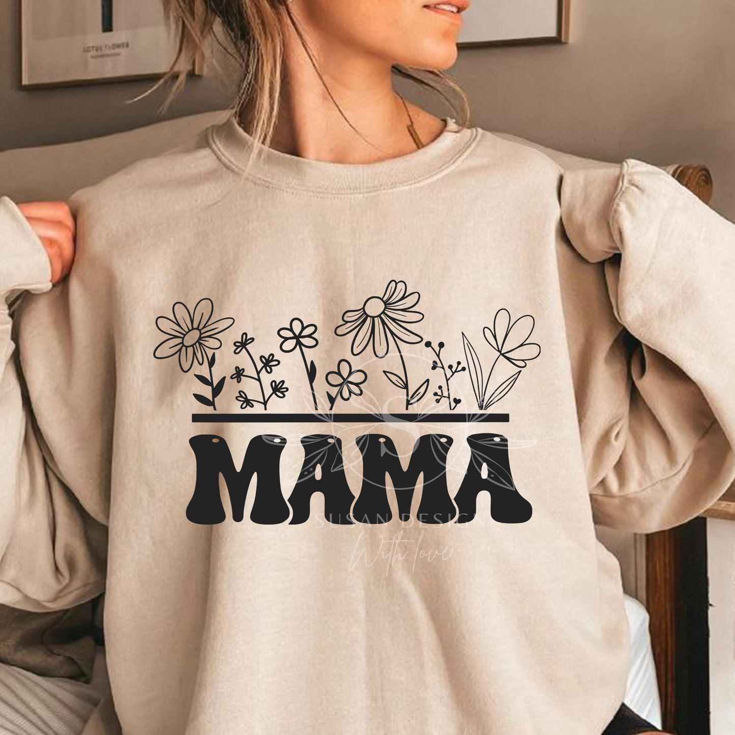 Mama Mini Flowers Floral Line Svg