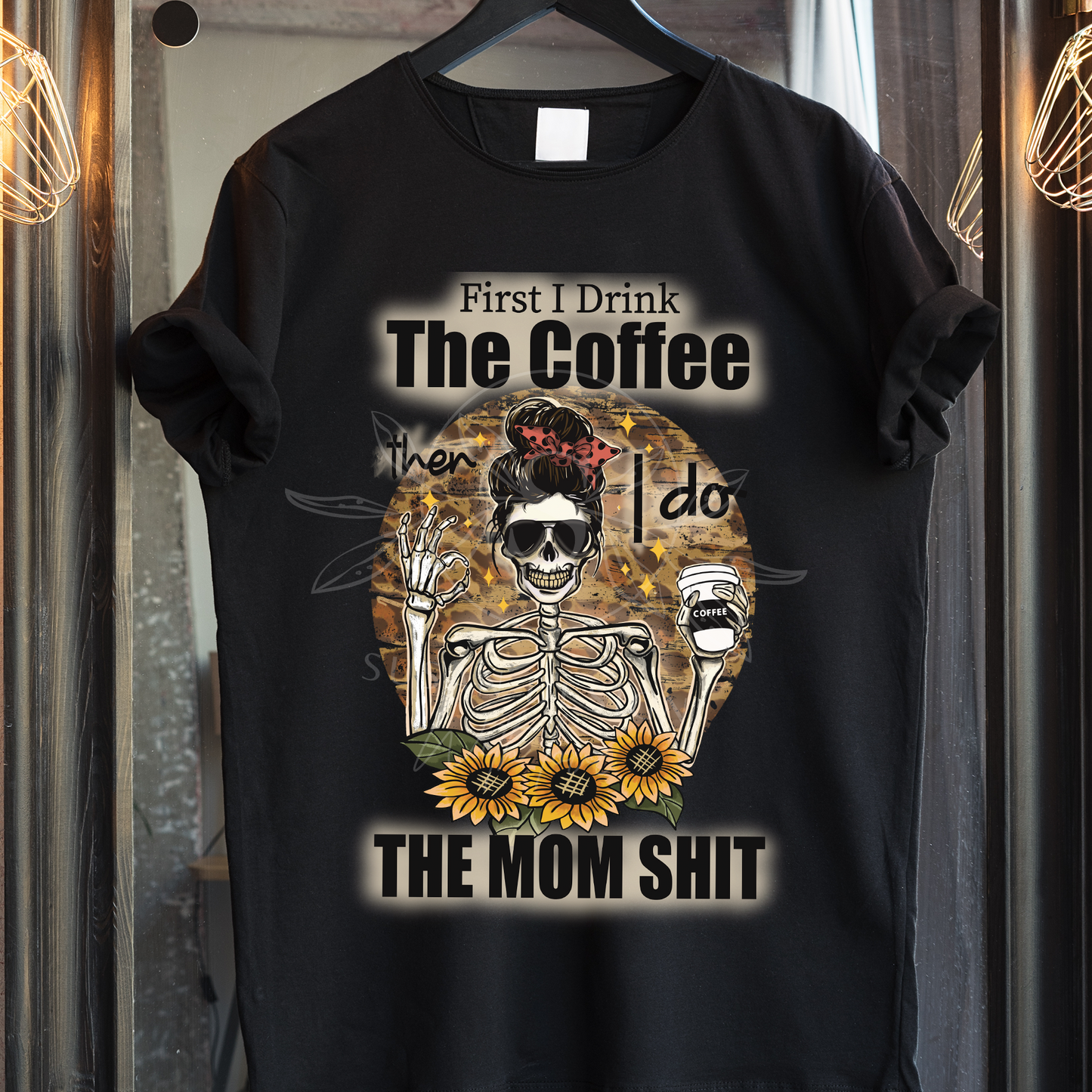 First I drink Coffee Then I do Mom Shit OK PNG Bundle, Messy bun Mom life PNG Distressed Leopard