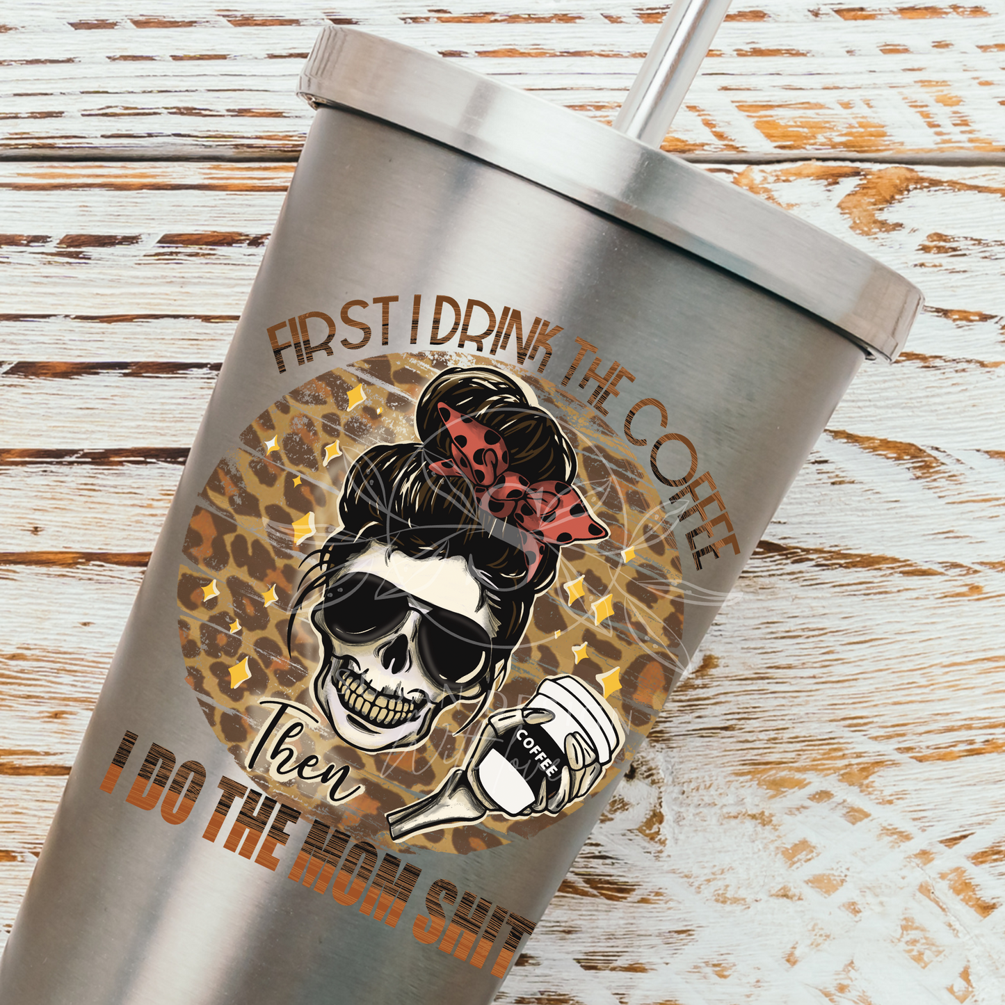 First I drink Coffee Then I do Mom Shit PNG Bundle, Messy bun Mom life PNG Distressed Leopard