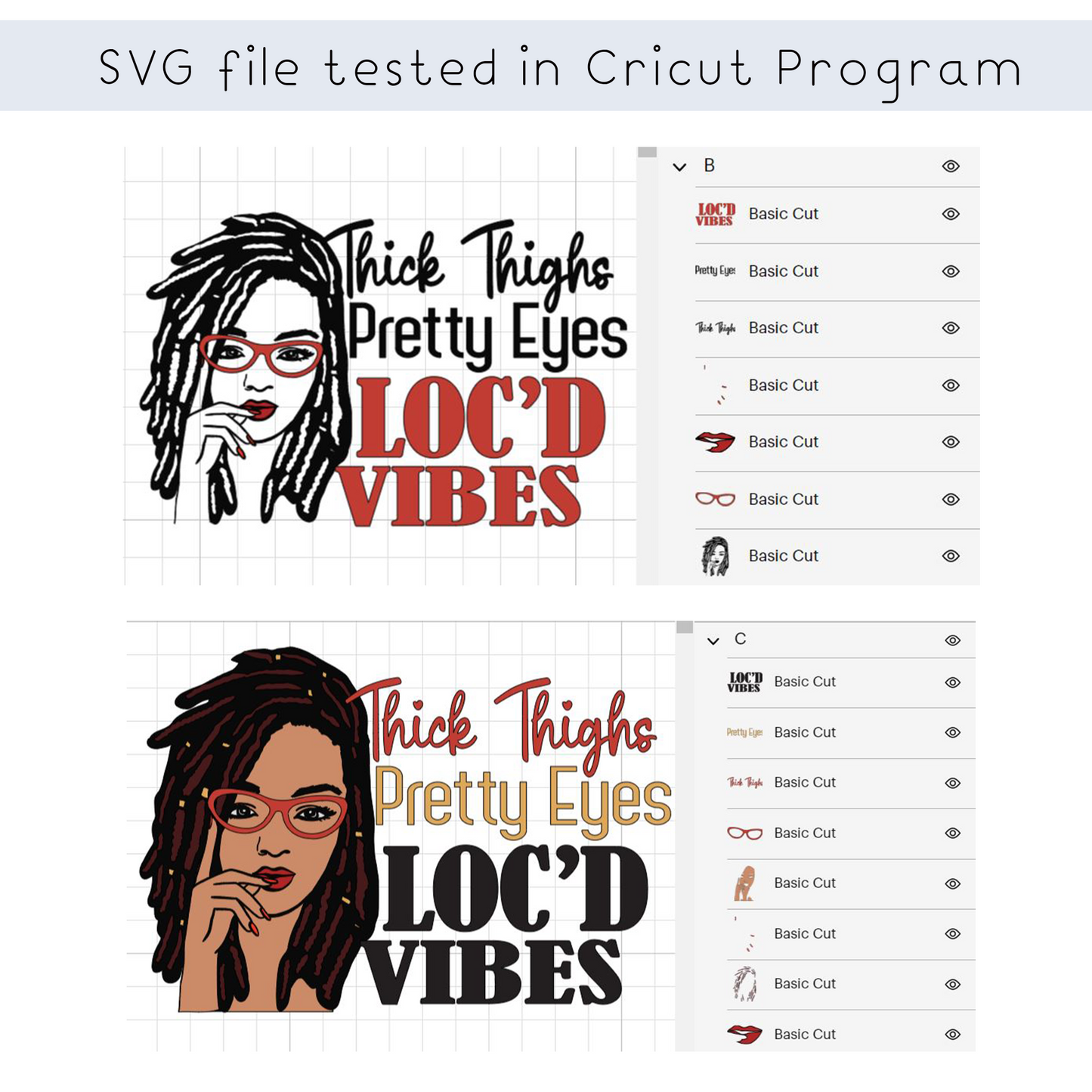 Thick Thighs Pretty Eye Loc'd Vibes SVG Bundle, Black Woman Dreadlock Hair.