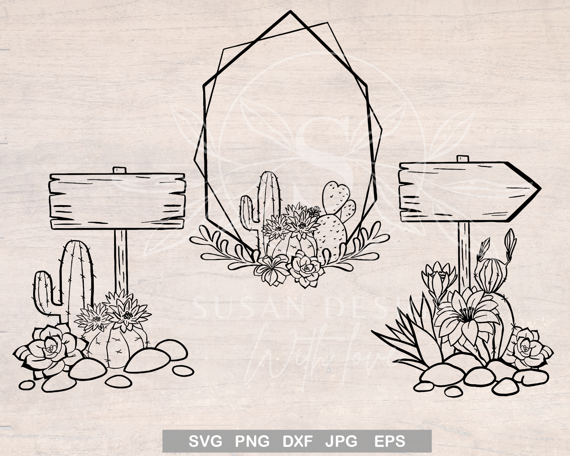 succulent svg Cactus and Succulent plant Outline Sign and frame SVG Bundle – SVG-PNG Susandesign