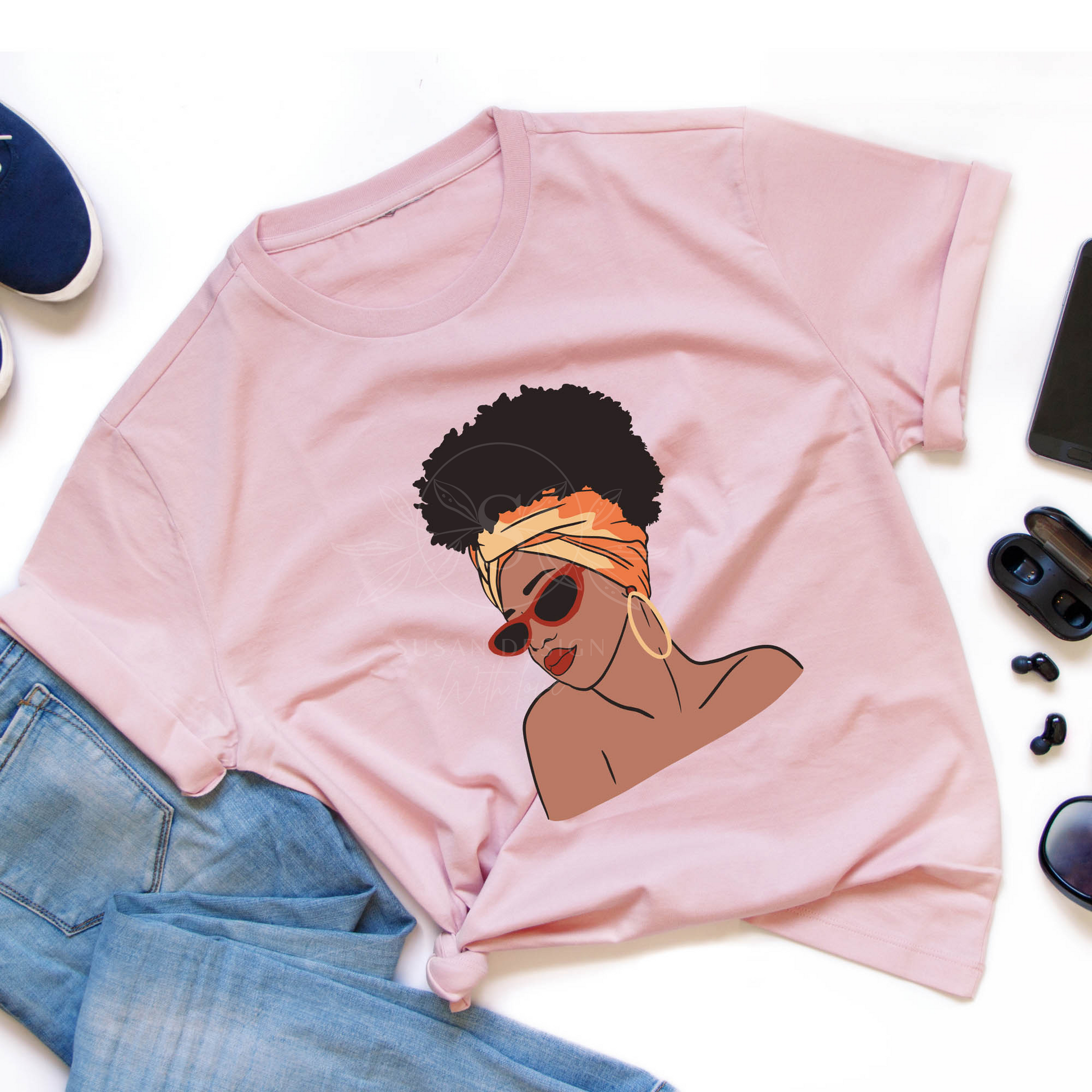 Afro Woman with Headwrap and Sunglass SVG file for Cricut