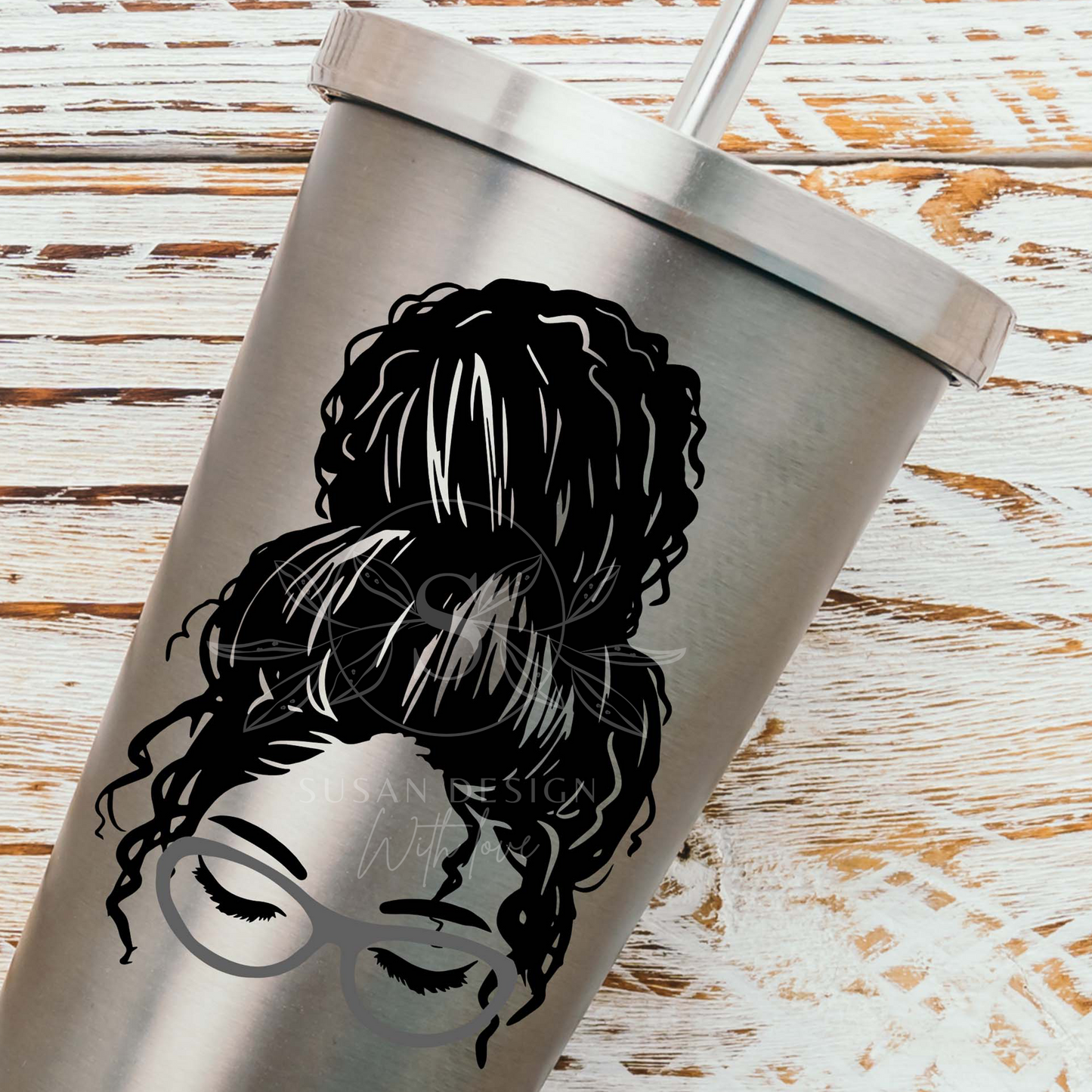 Afro girl with Messy Bun Eye Glasses SVG bundle