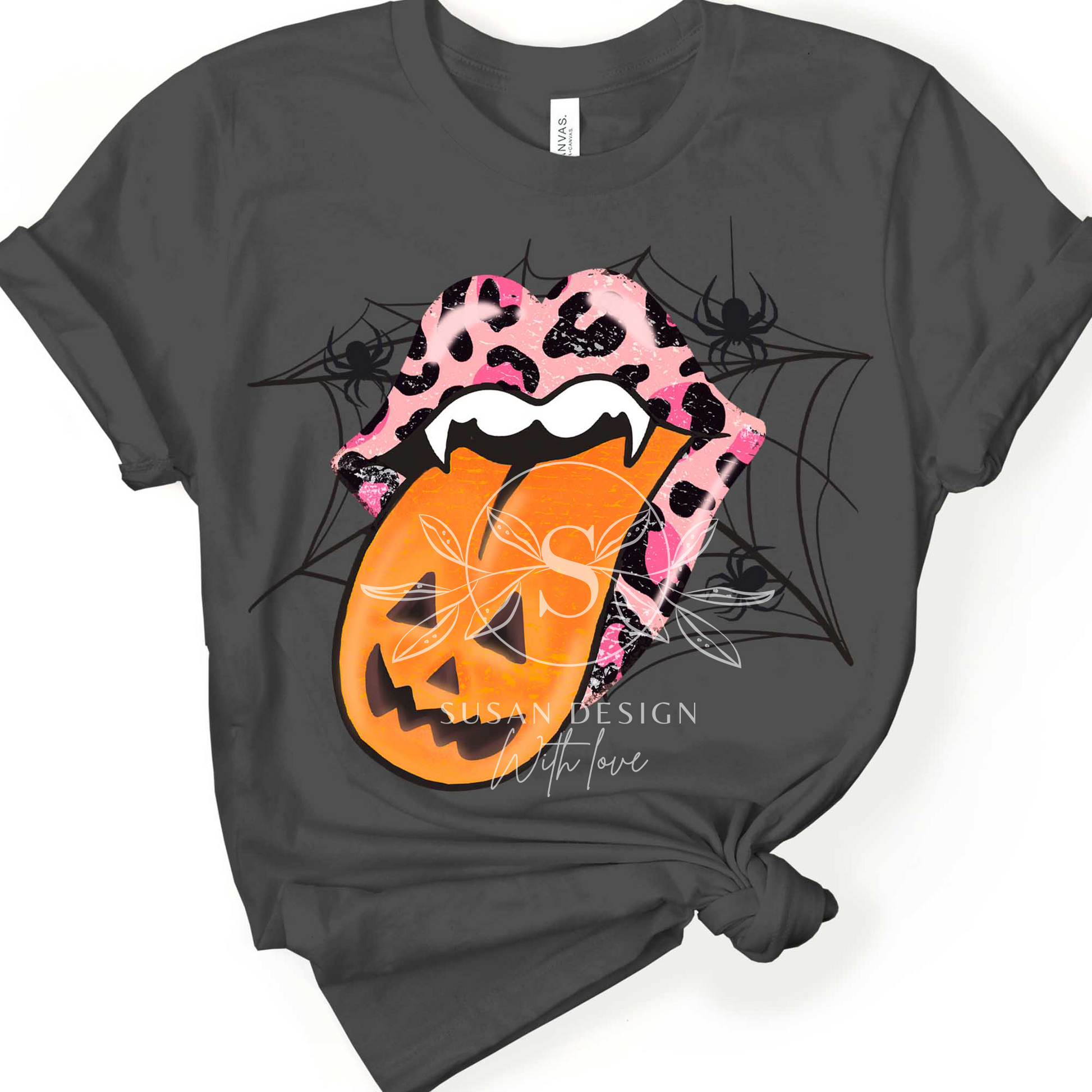 Distressed Pumpkins Pink Leopard lips PNG Sublimation