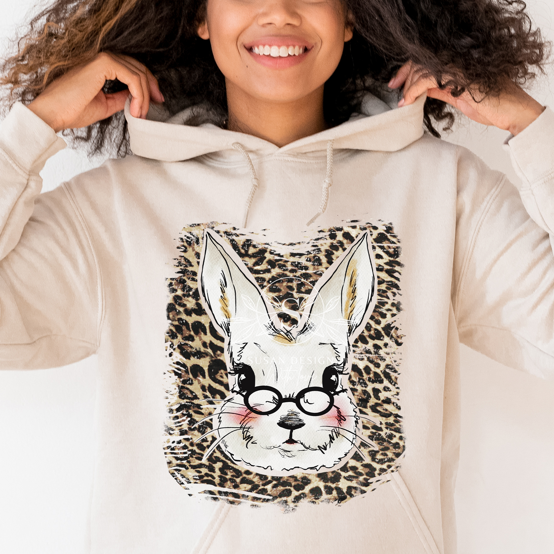 Easter Girl Bunny Leopard with Glasses PNG Sublimation