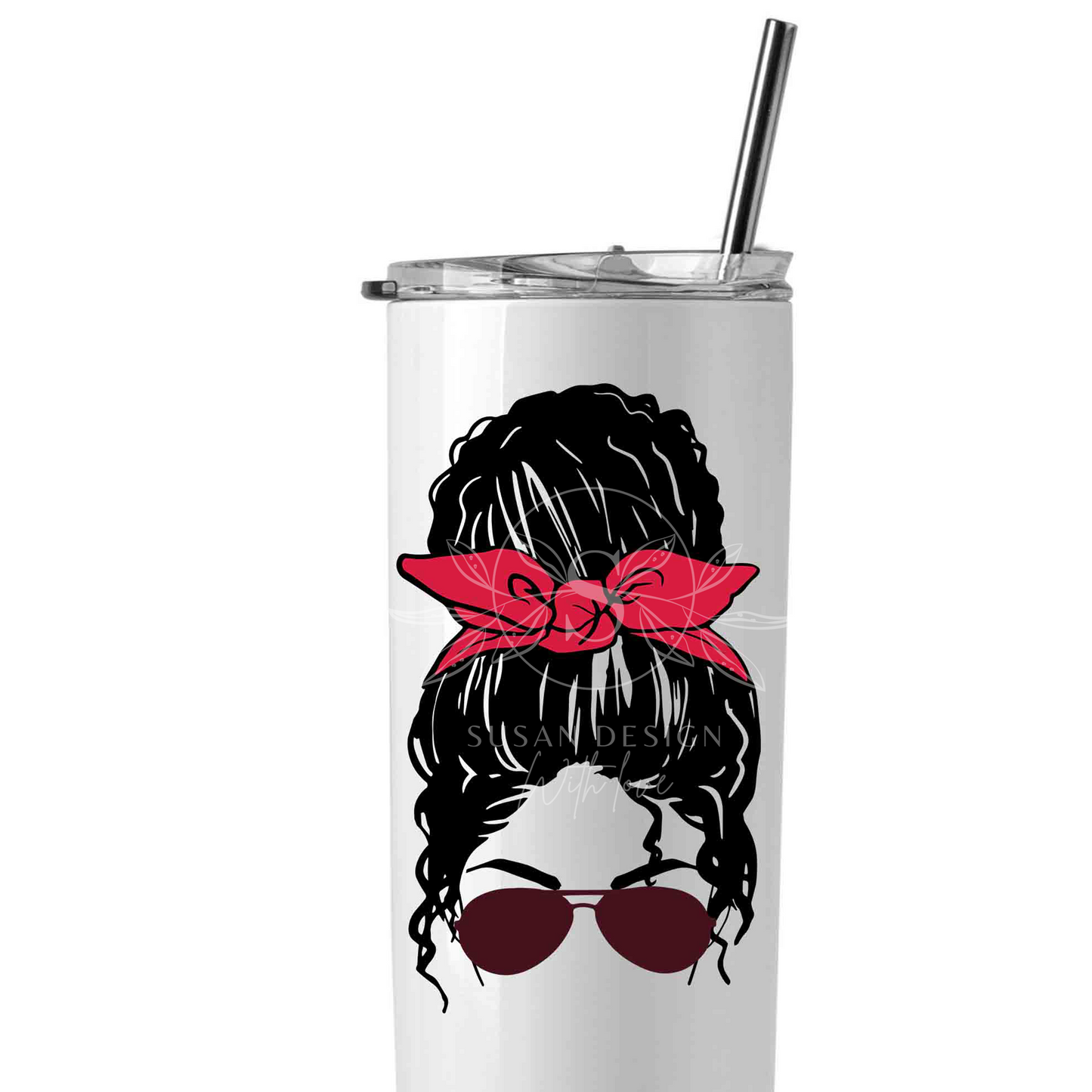 Afro girl with Messy Bun Sunglasses and hair tie Layered SVG bundle