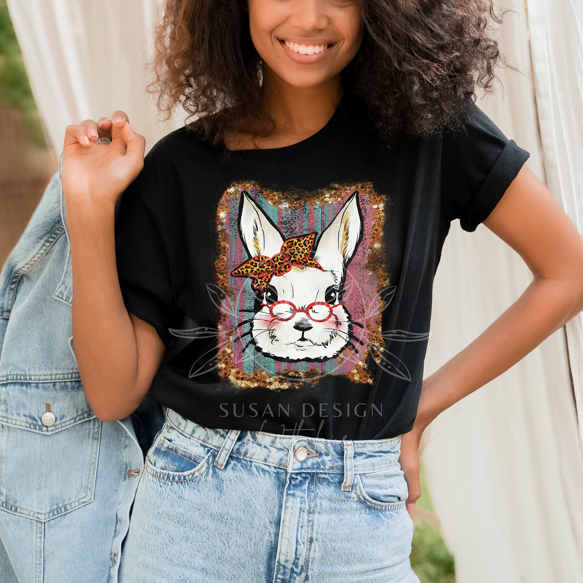 Easter Girl Bunny with Glasses PNG Sublimation