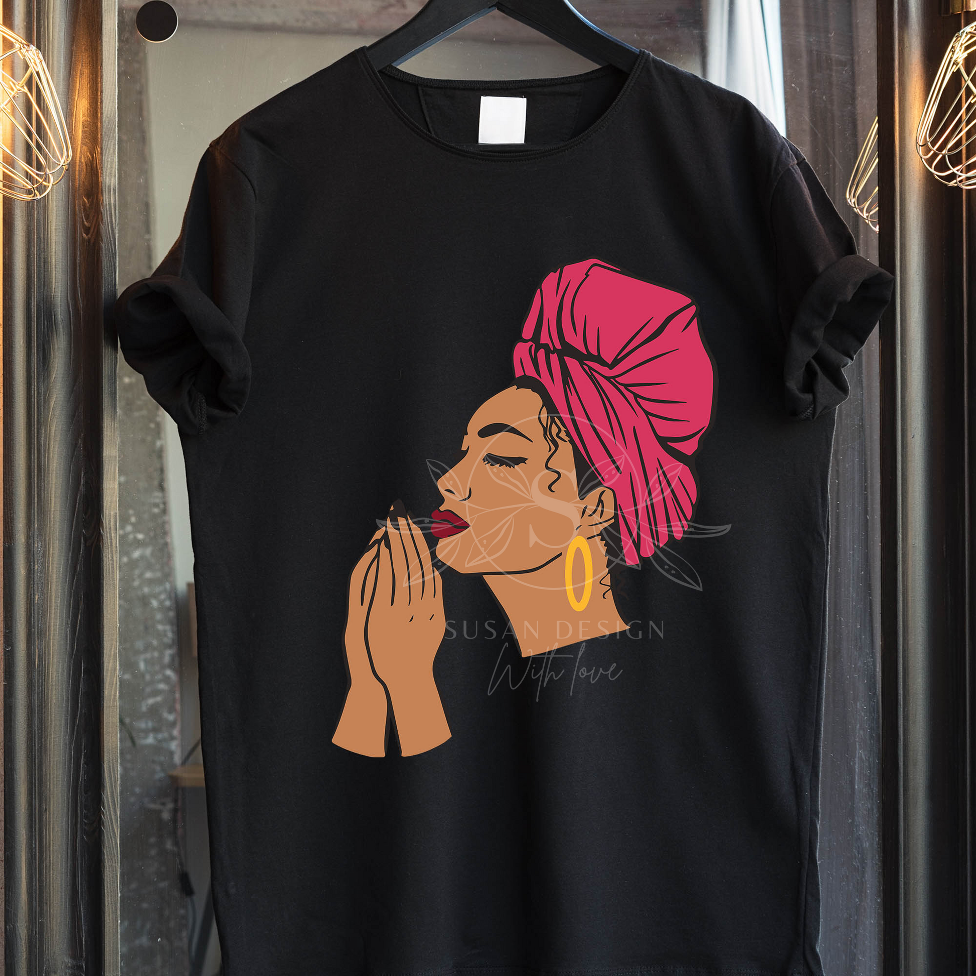 turban afro woman praying SVG