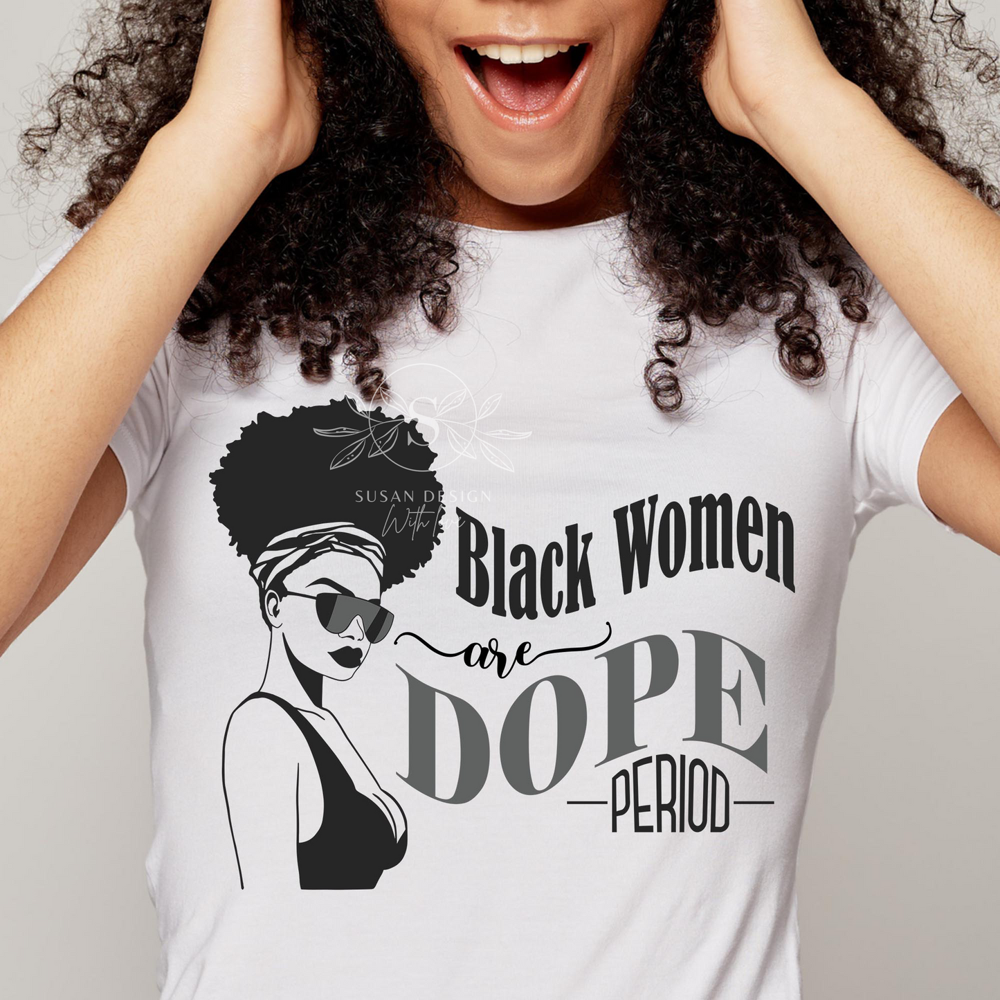 Dope Black woman with sunglass SVG Black and White