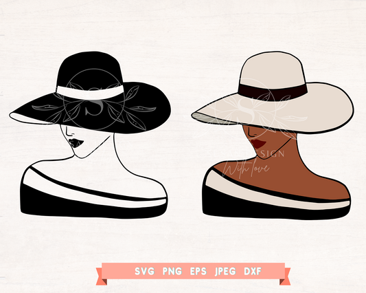 Fashioned Black Woman Church Classy Big Hat SVG