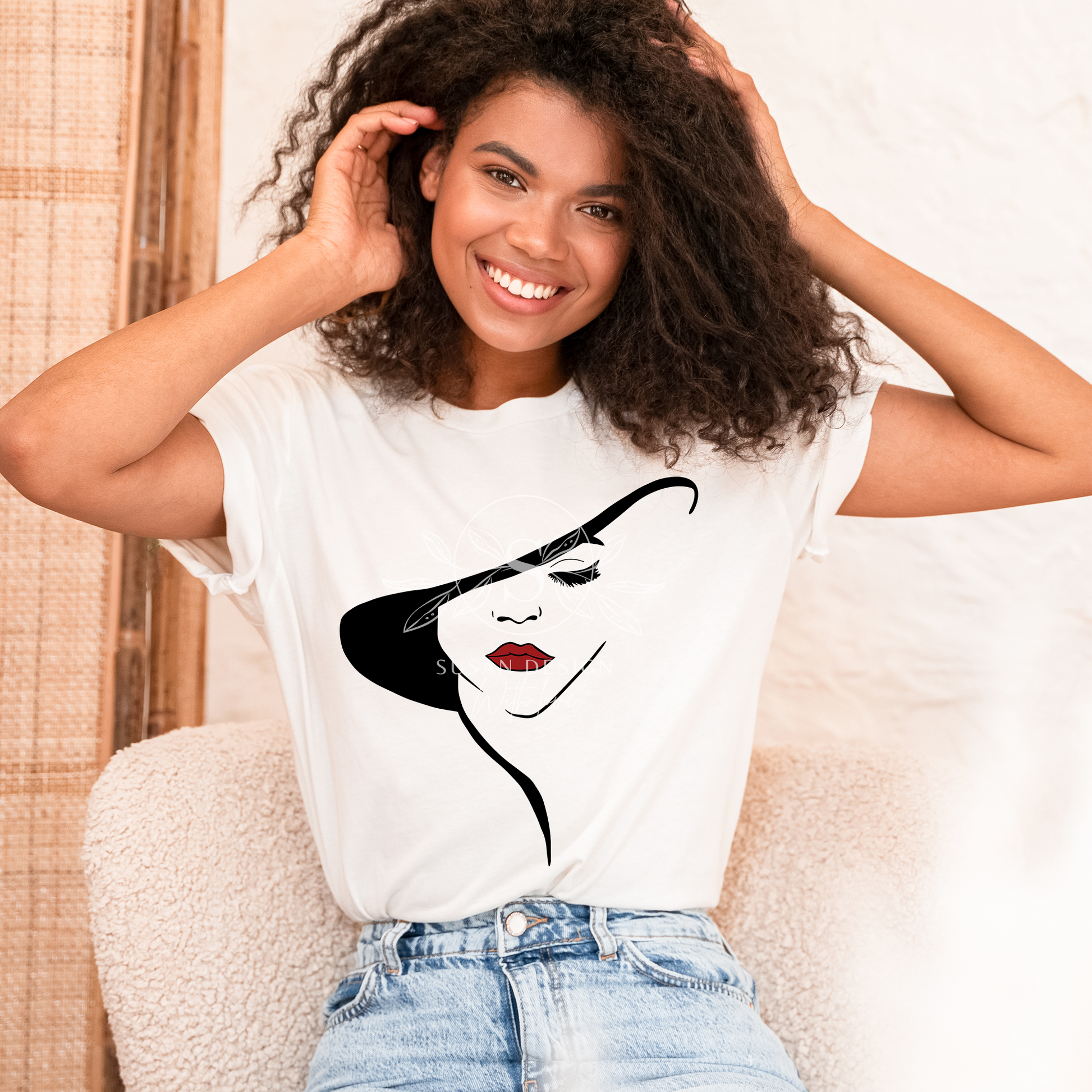 Black Woman Classic Look with Hat eyelash red lip SVG