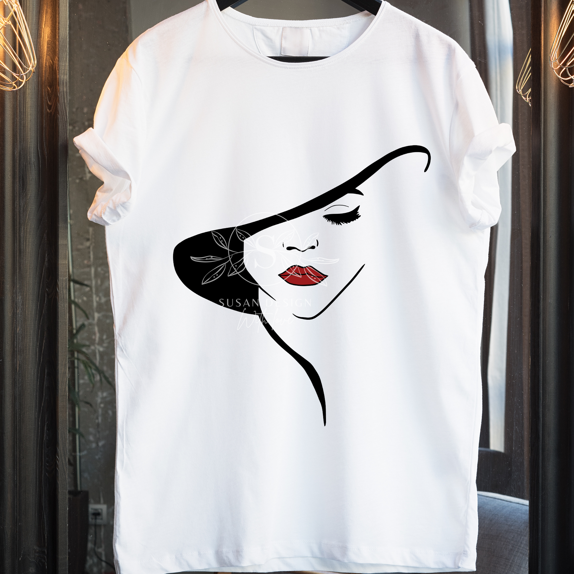 Black Woman Classic Look with Hat eyelash red lip SVG