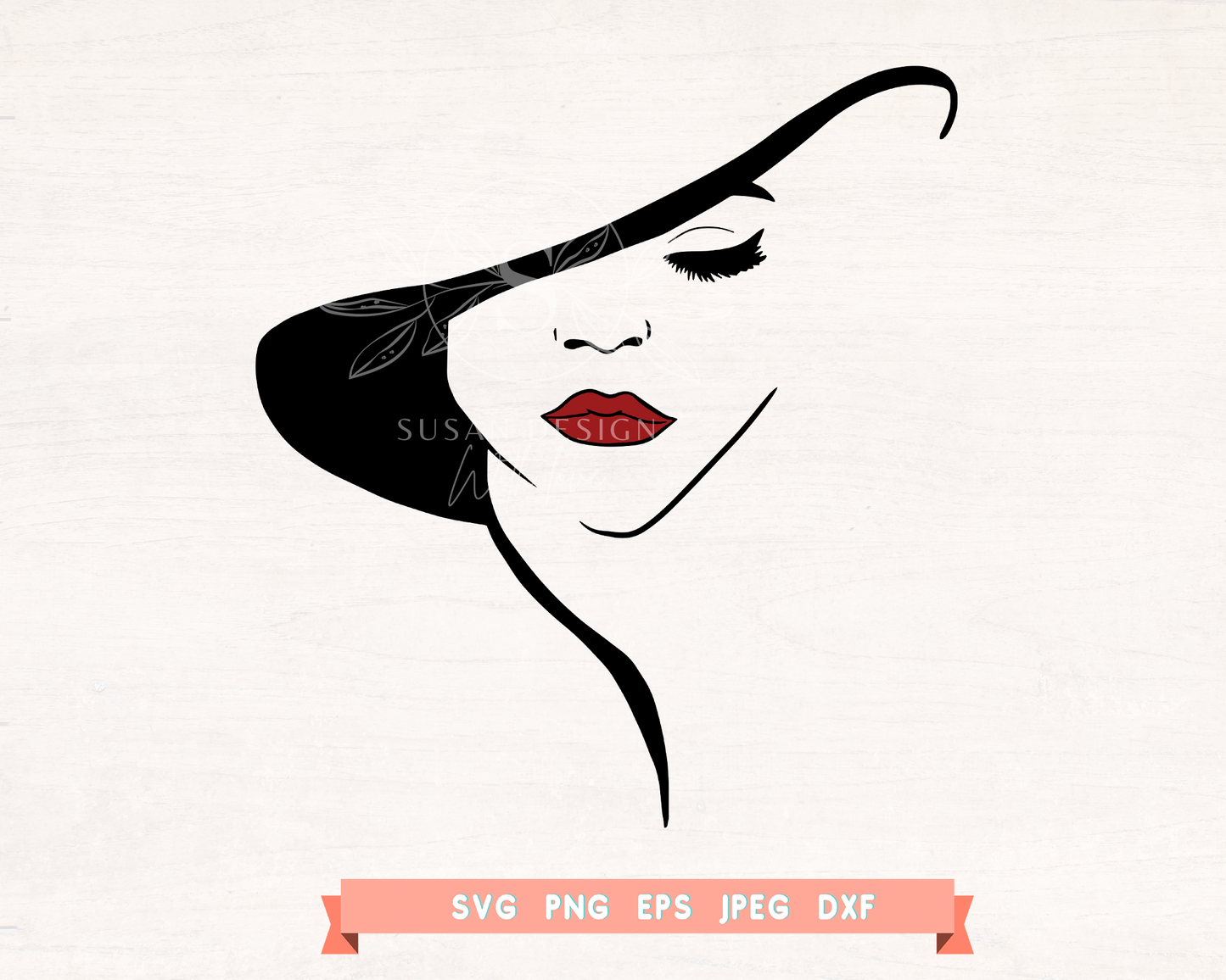 Black Woman Classic Look with Hat eyelash red lip SVG