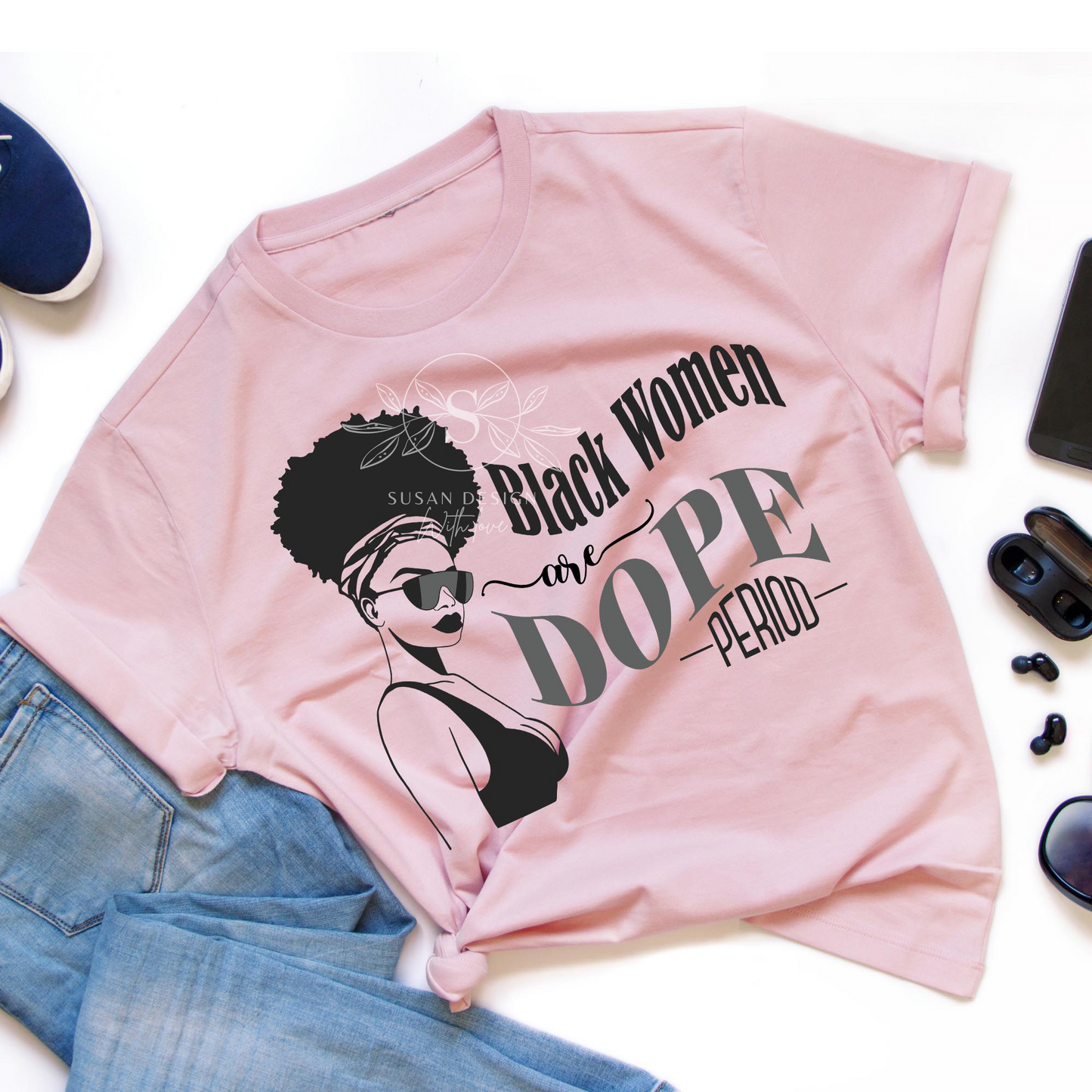 Dope Black woman with sunglass SVG Black and White