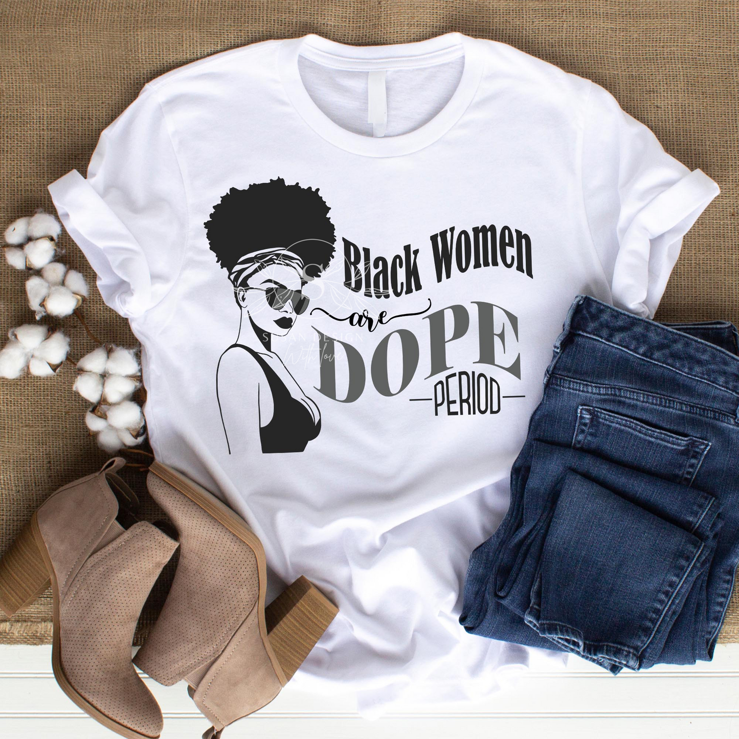 Dope Black woman with sunglass SVG Black and White