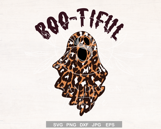 "Boo-tiful" Cute Leopard Ghost SVG, Funny Halloween Design