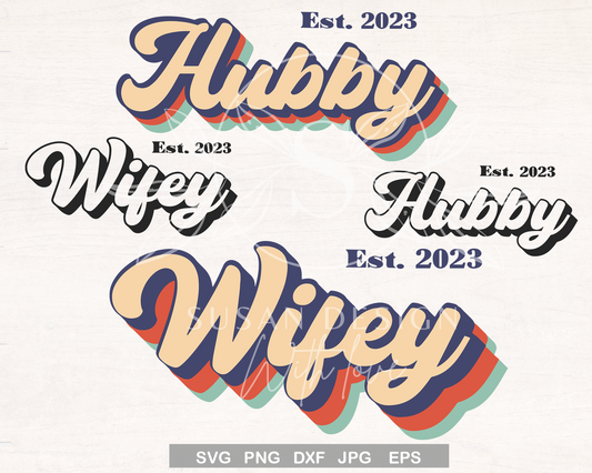 Retro Hubby and Wifey Est 2023 svg