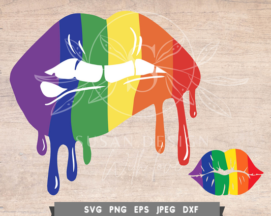 LGBTQ Rainbow lip kissing and bite SVG bundle