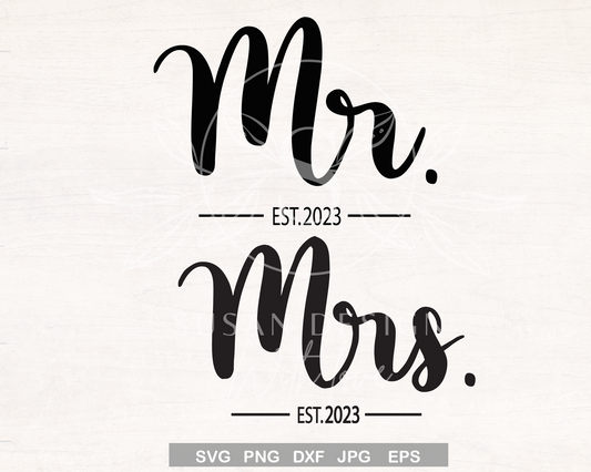 Mr and Mrs Est 2023 svg, bride and groom svg