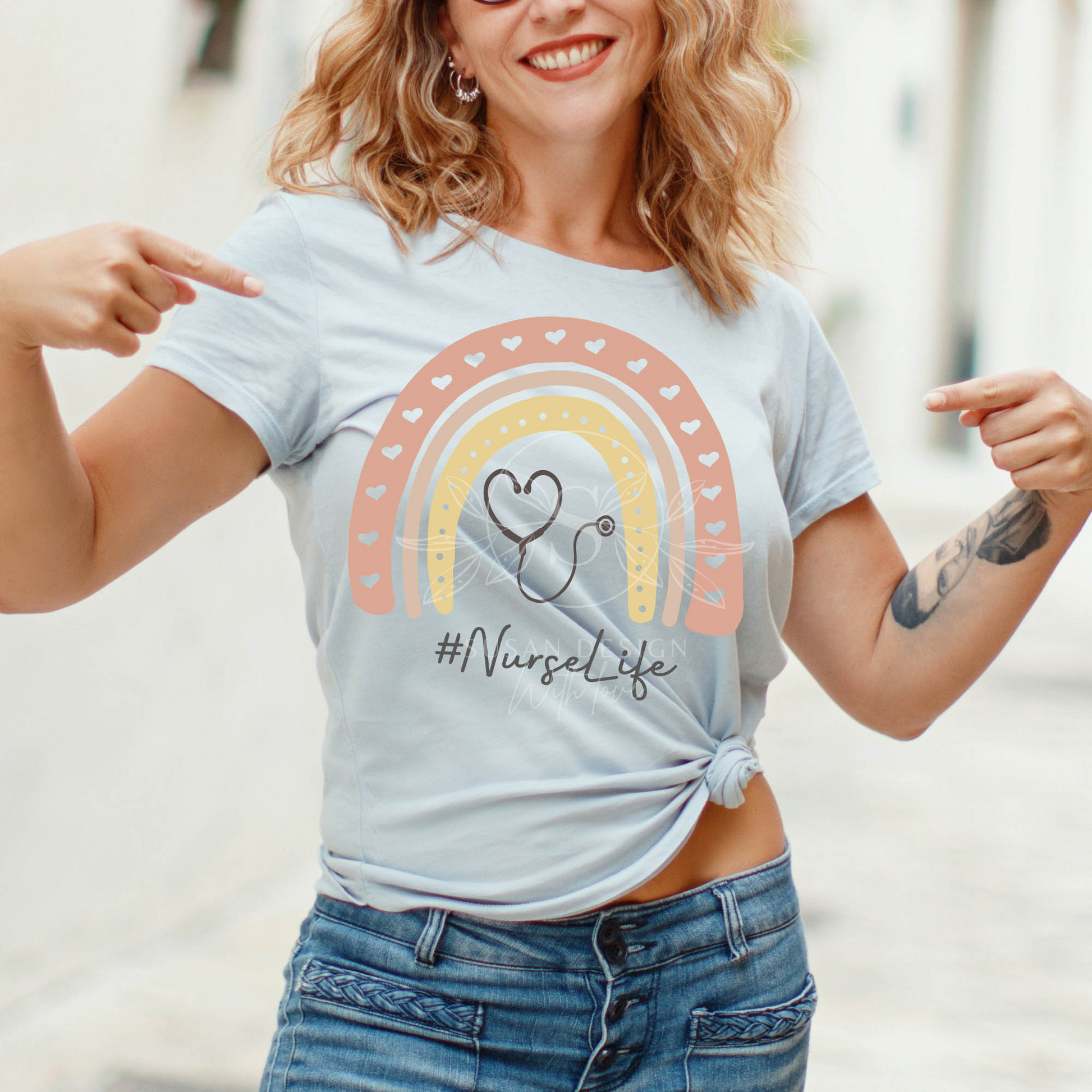 nurse life stethoscope rainbow svg in boho style