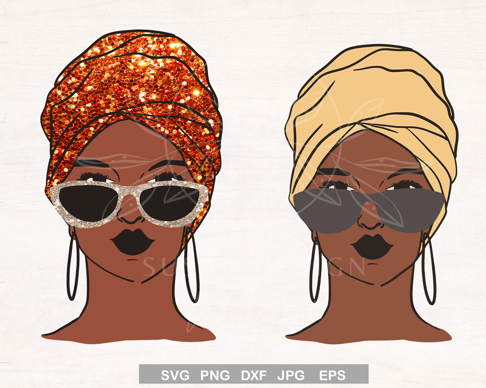 African Woman with Headwrap and Sunglass SVG