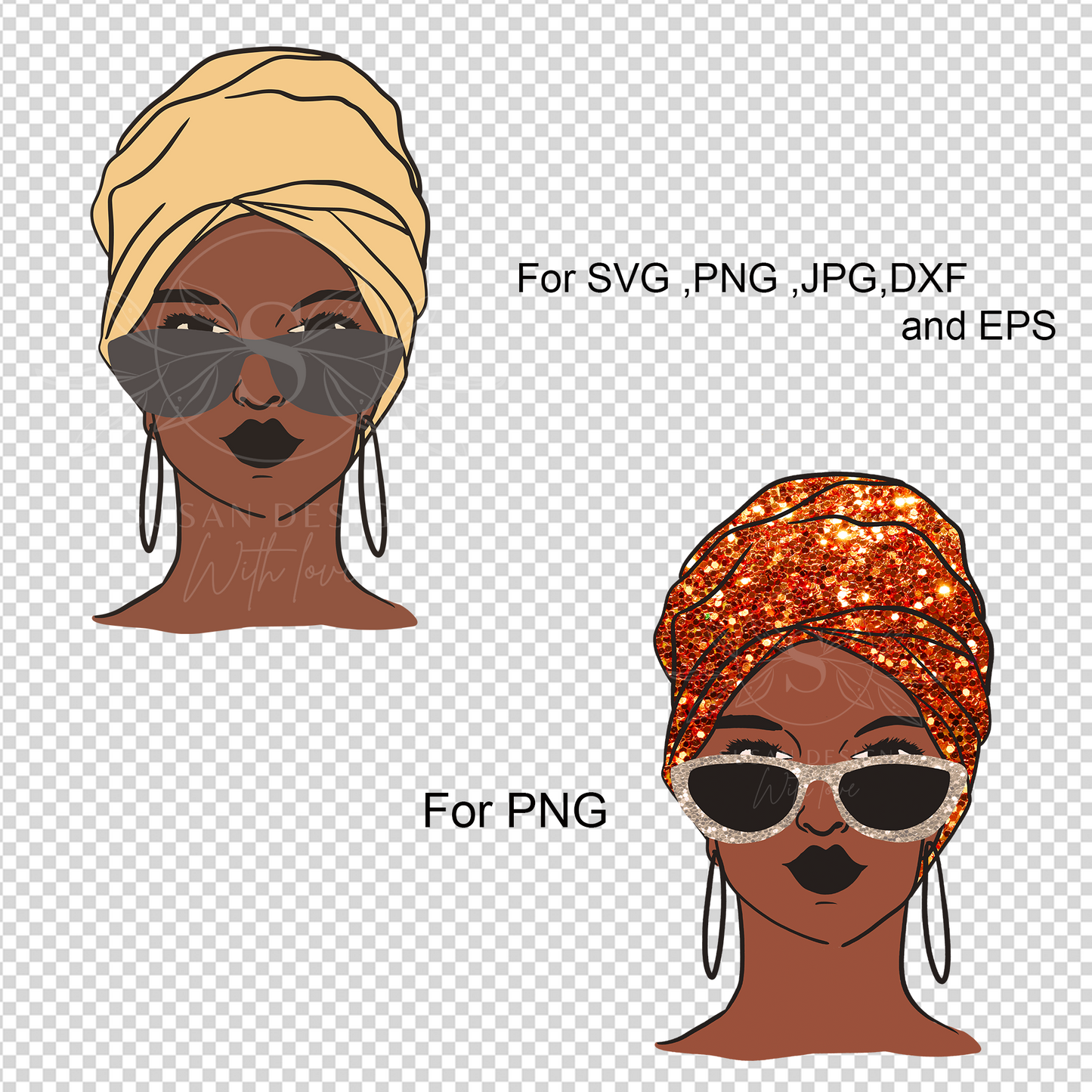 African Woman with Headwrap and Sunglass SVG PNG