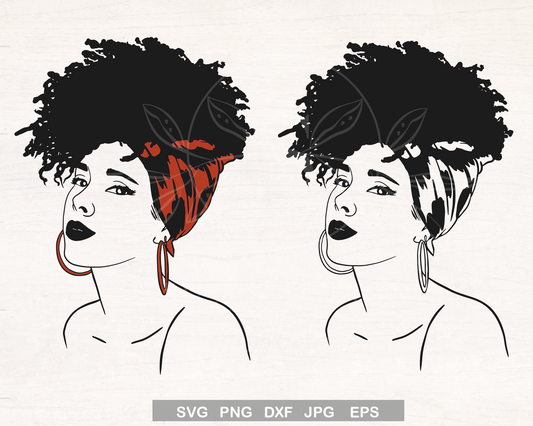 Fashioned Black Woman with Headwrap SVG design for African Melanin Popping 