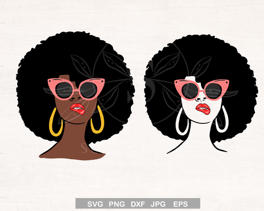 Afro Woman Sunglasses Biting Lip SVG design for Black woman and African American