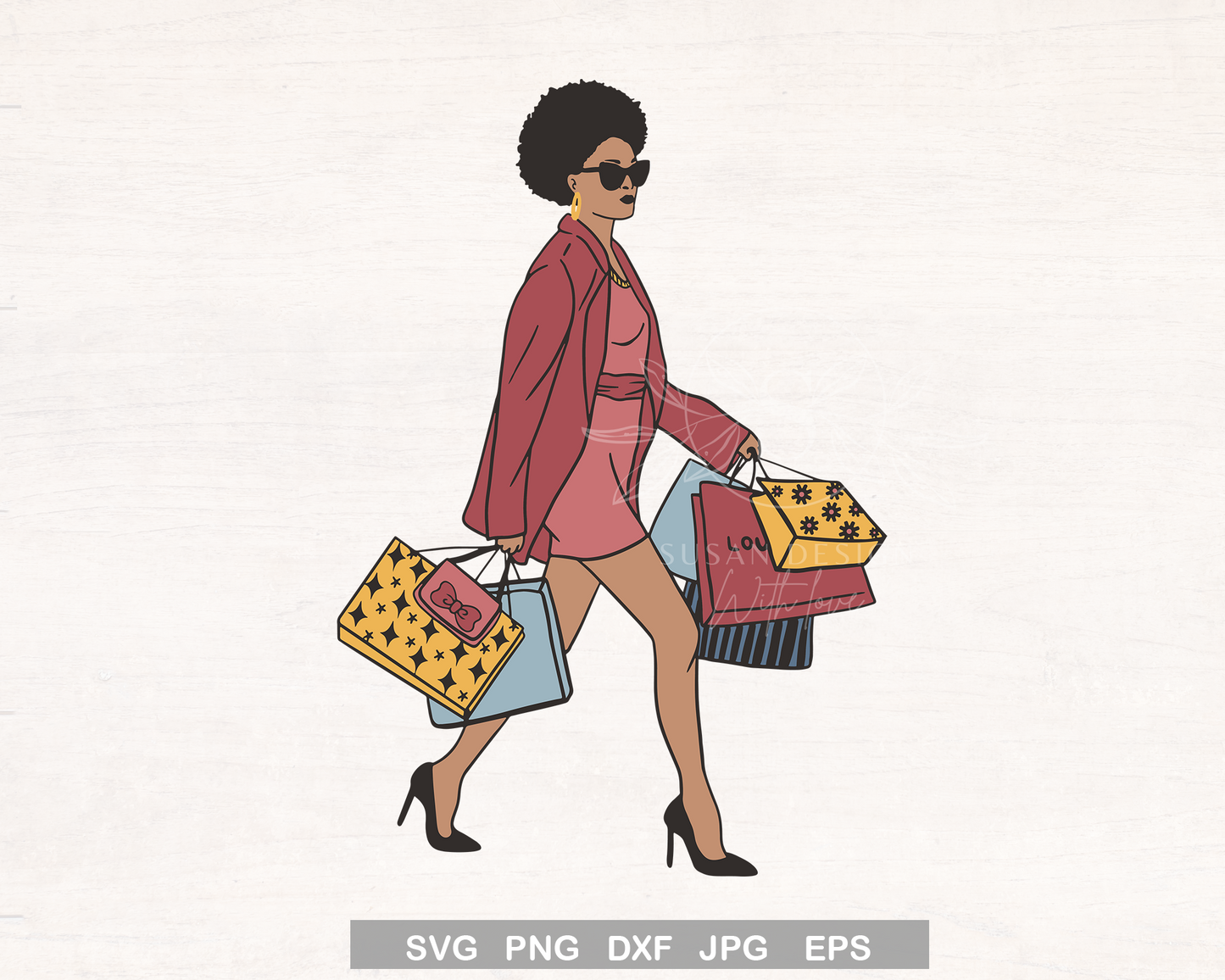 Afro Woman Shopping SVG