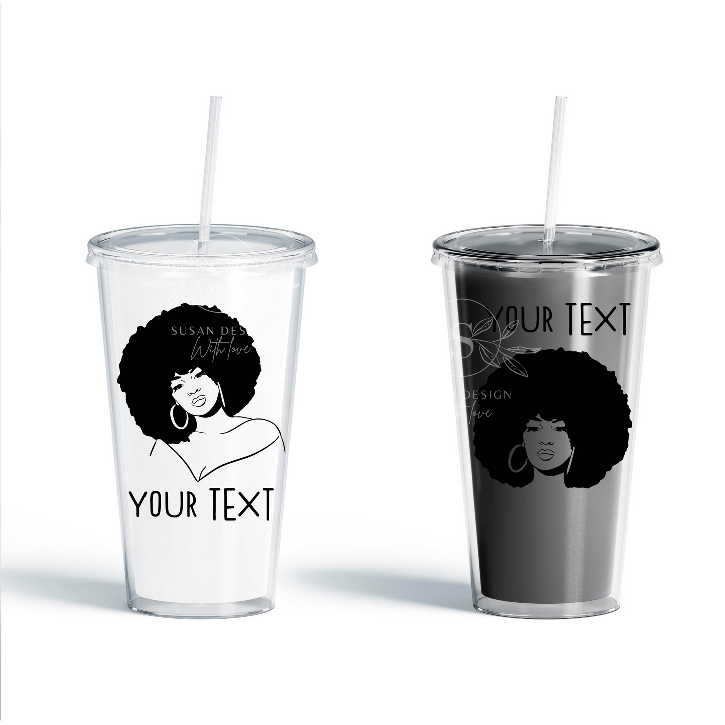 Afro Woman Puff Hair SVG PNG Tumbler