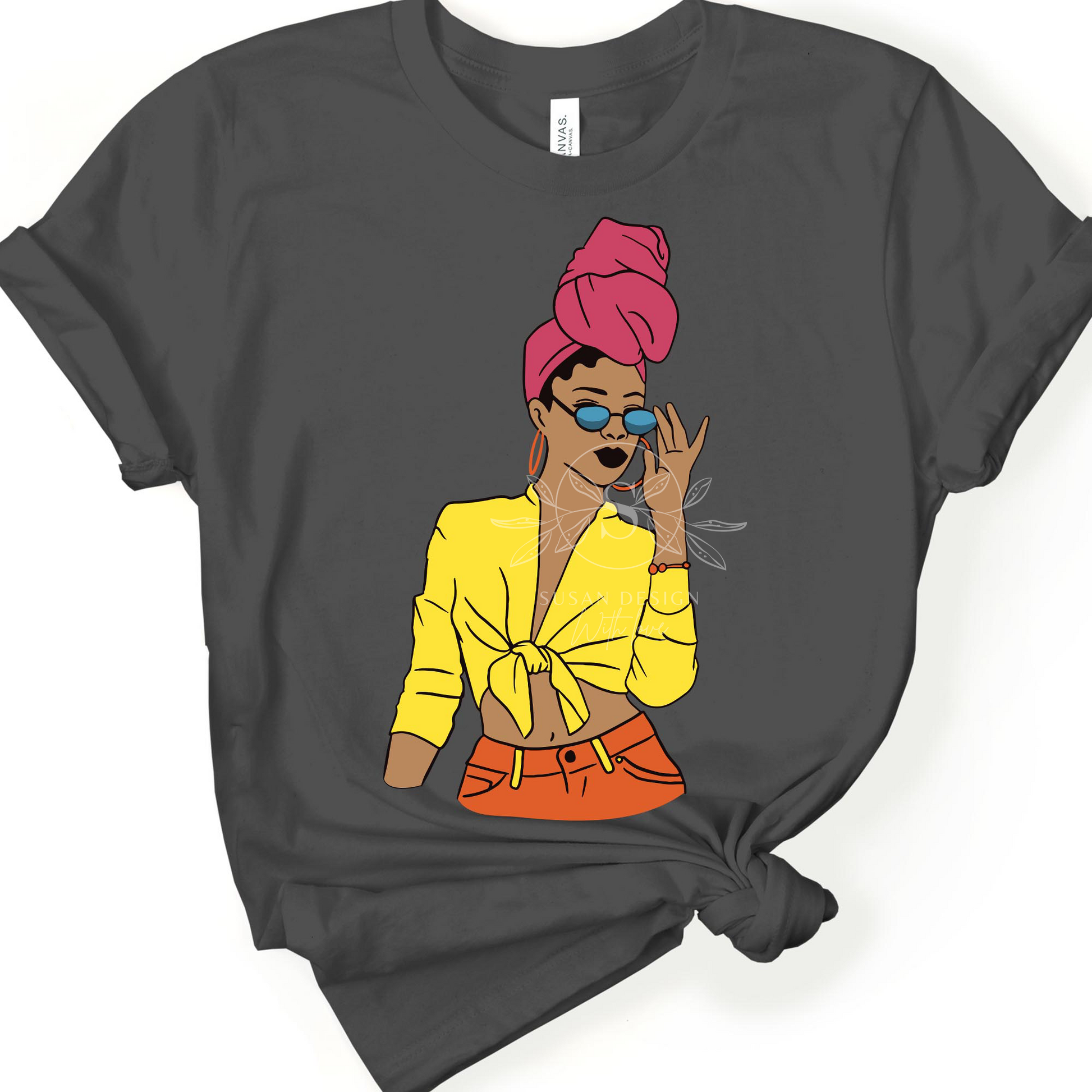 Black Woman with Headwrap and Sunglasses SVG shirt design