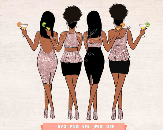 Best Friends Wine Together SVG PNG Clipart Afro sista