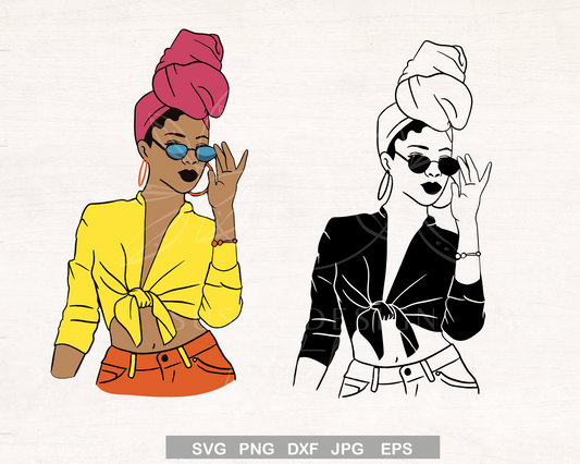 Black Woman with Headwrap and Sunglasses SVG files for Cricut