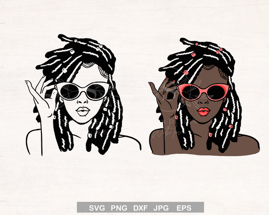 Black Woman Dreadlock Sunglass SVG file for Cricut shirt design