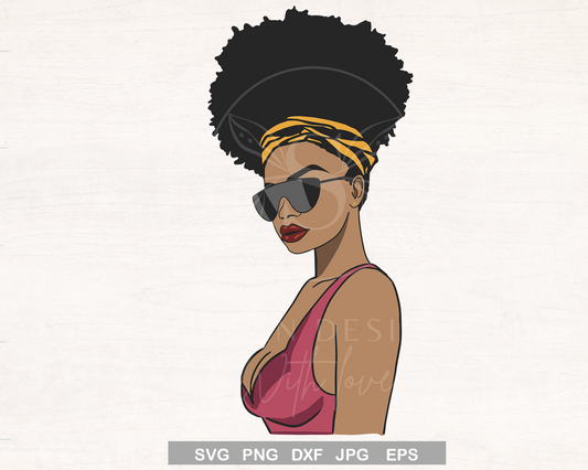 Dope Black Woman with Headwrap and Sunglasses SVG