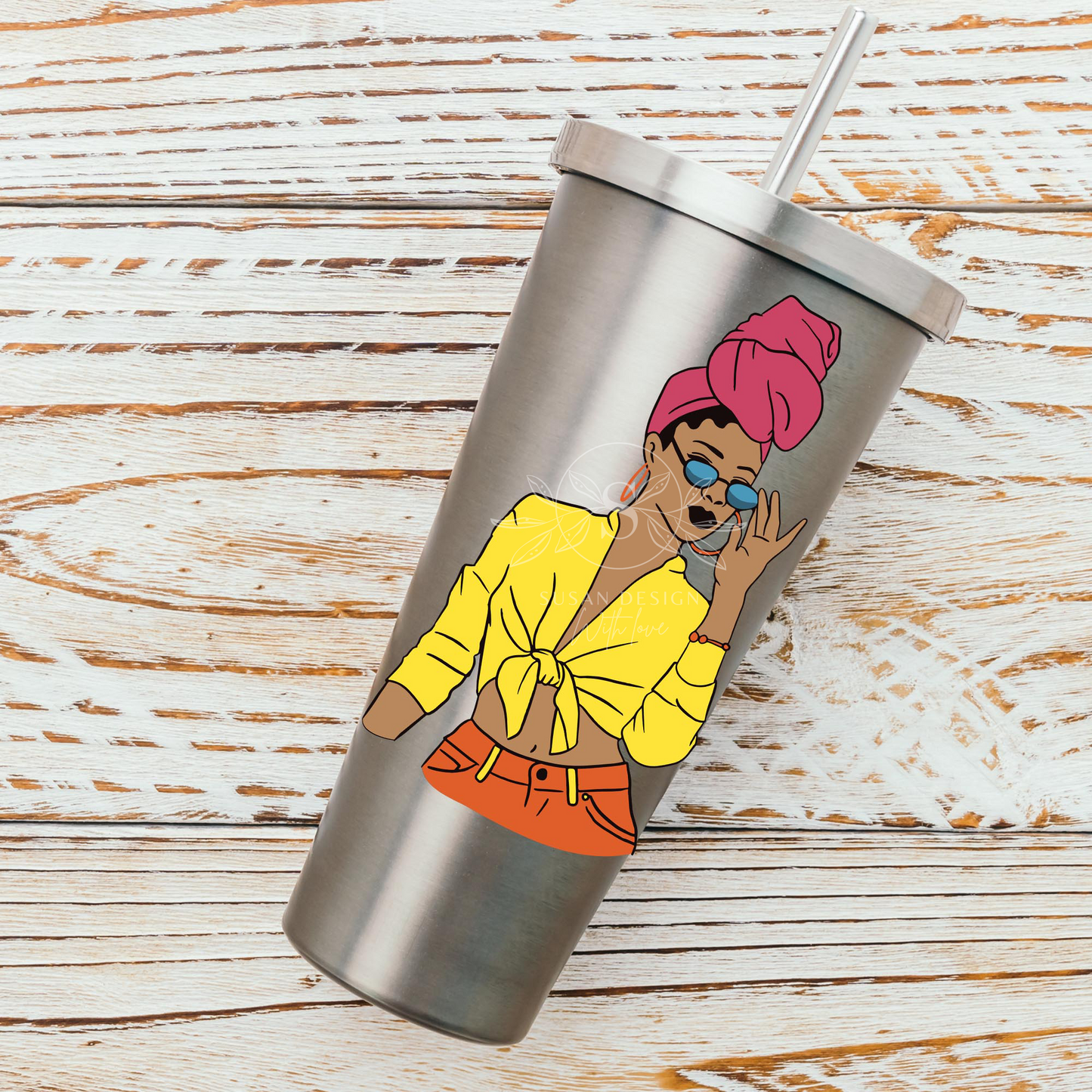 Black Woman with Headwrap and Sunglasses SVG PNG tumbler wrap and Clipart