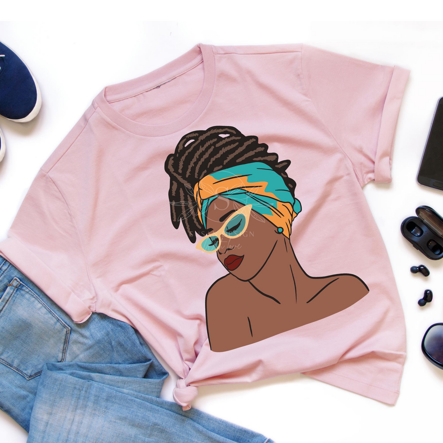 Fashion African Woman Locs with Headwrap SVG