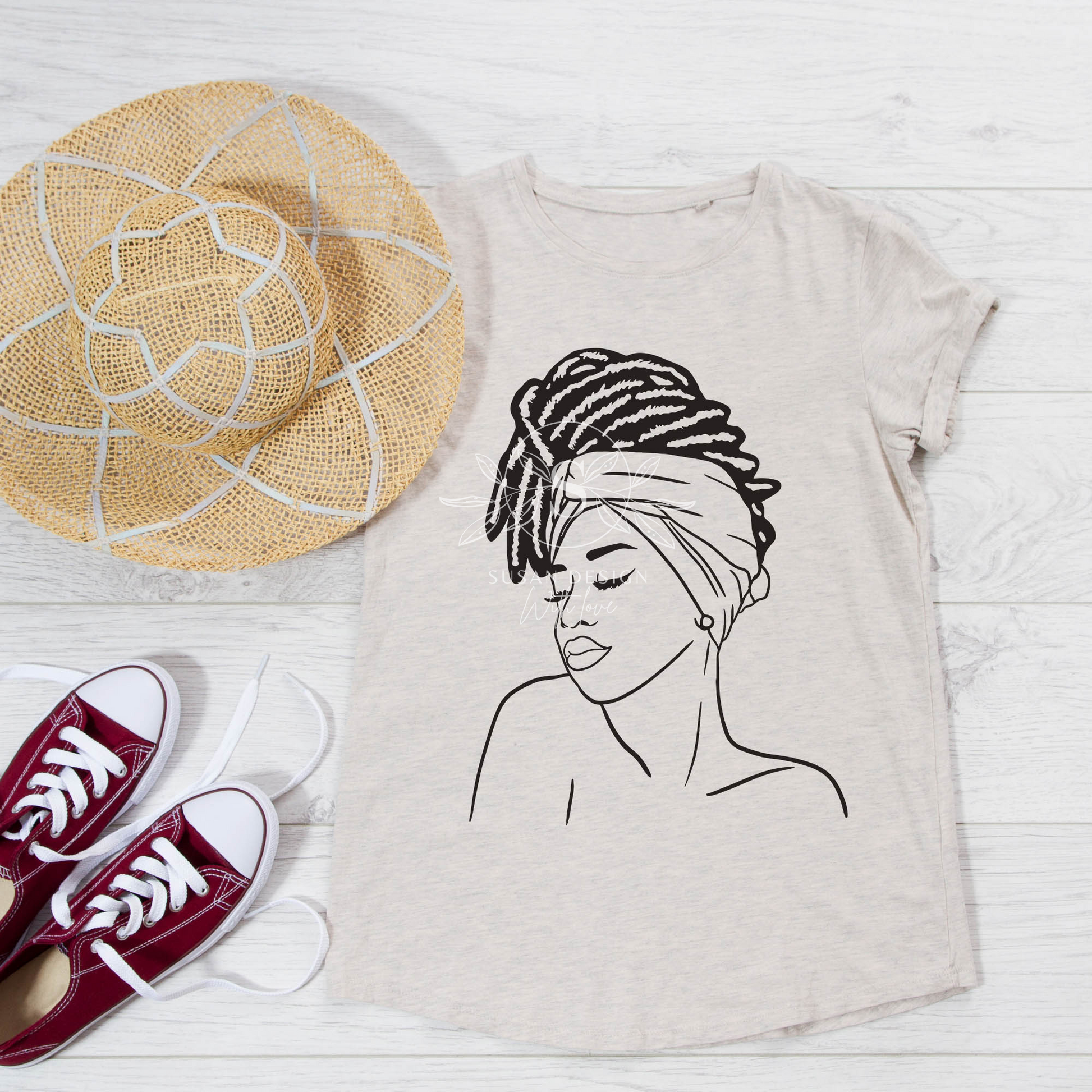 Fashion African Woman Locs with Headwrap SVG file for Cricut