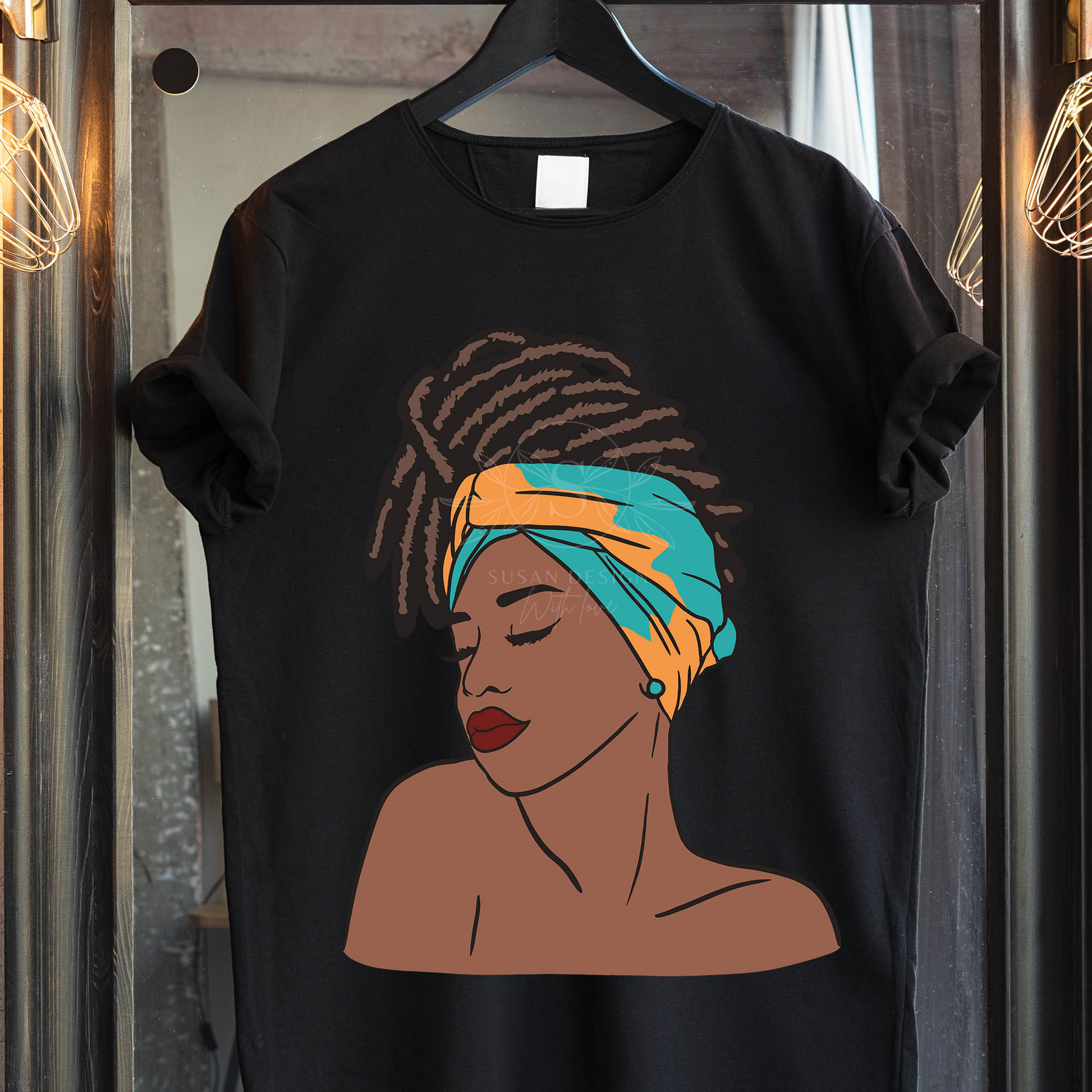 Fashion African Woman Locs with Headwrap SVG file for Cricut