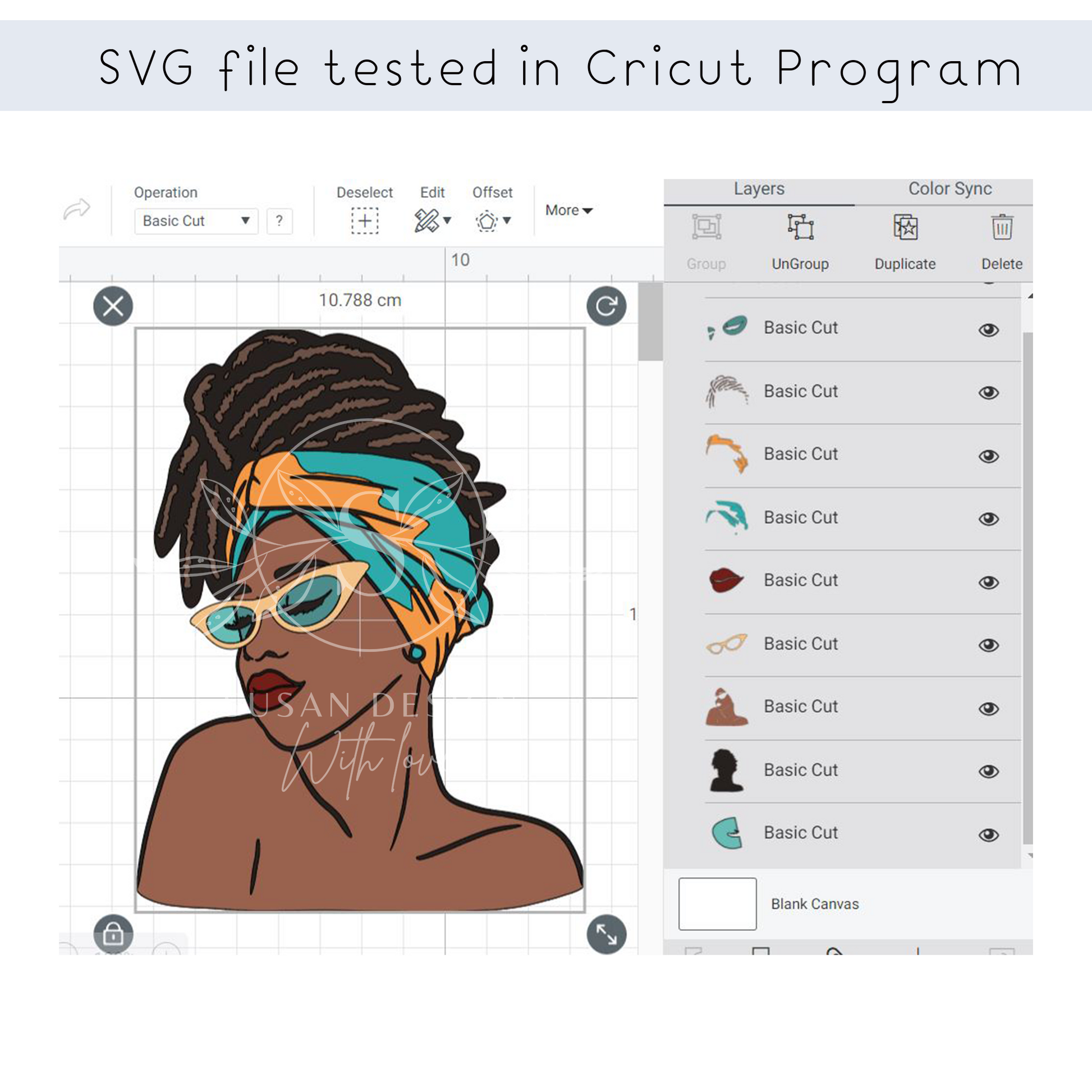 Fashion African Woman Locs with Headwrap SVG file for Cricut