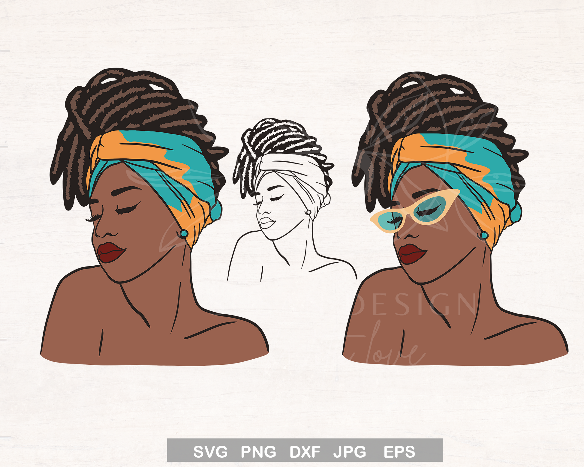 Fashion African Woman Locs with Headwrap SVG