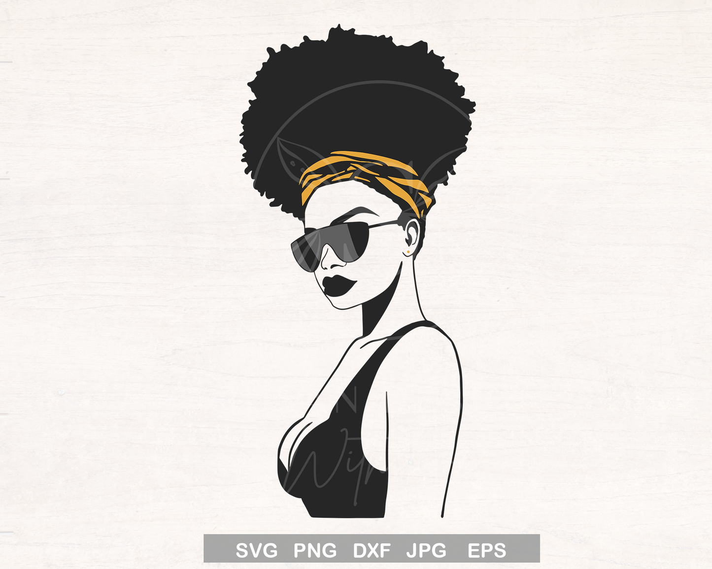 Dope Black Woman with Headwrap and Sunglasses SVG Line